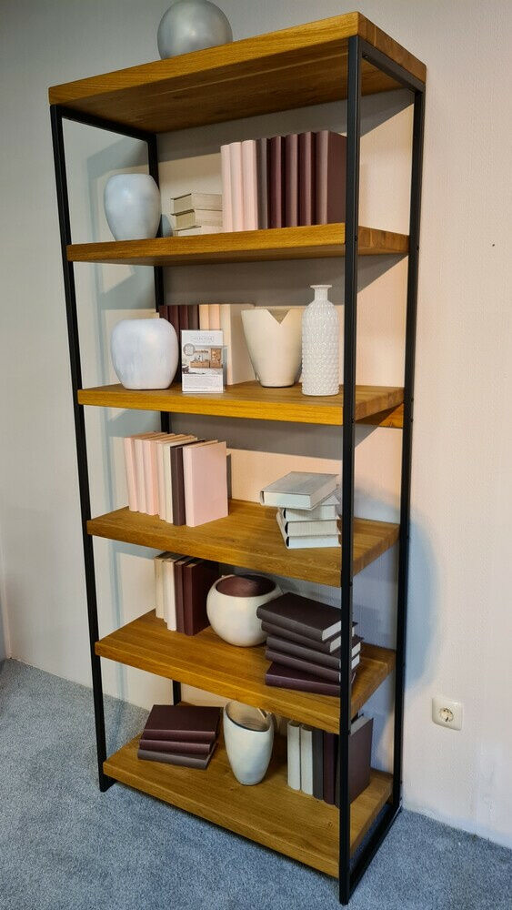 Natura - Regal Farmingdale Eiche Massiv Natur Geölt Gestell Metall Schwarz - 3