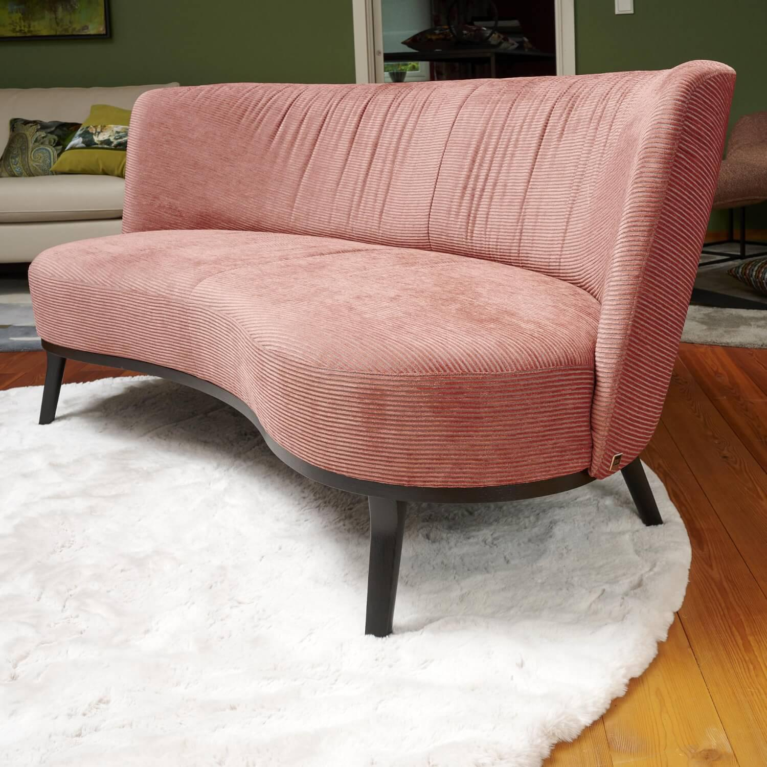 Bielefelder Werkstätten - Sofa Polo Cocktail Stoff JAB Silas 1030 064 Rosa Gestell Esche Schwarz Gebeizt Mit Hocker - 10