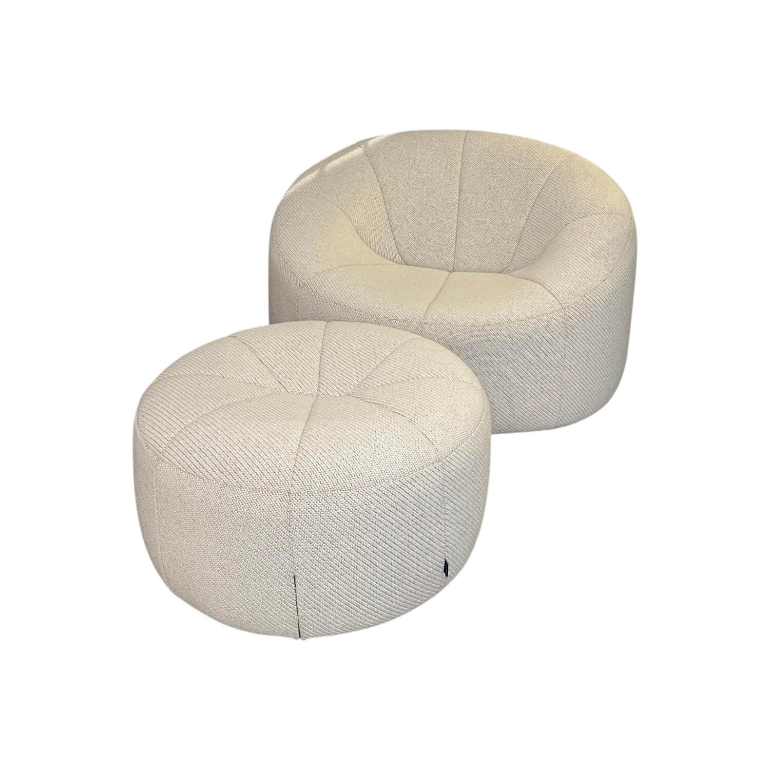 Ligne Roset - Sessel Pumpkin Stoff Coda 100 Creme Noir Mit Drehgestell Inklusive Hocker - 1