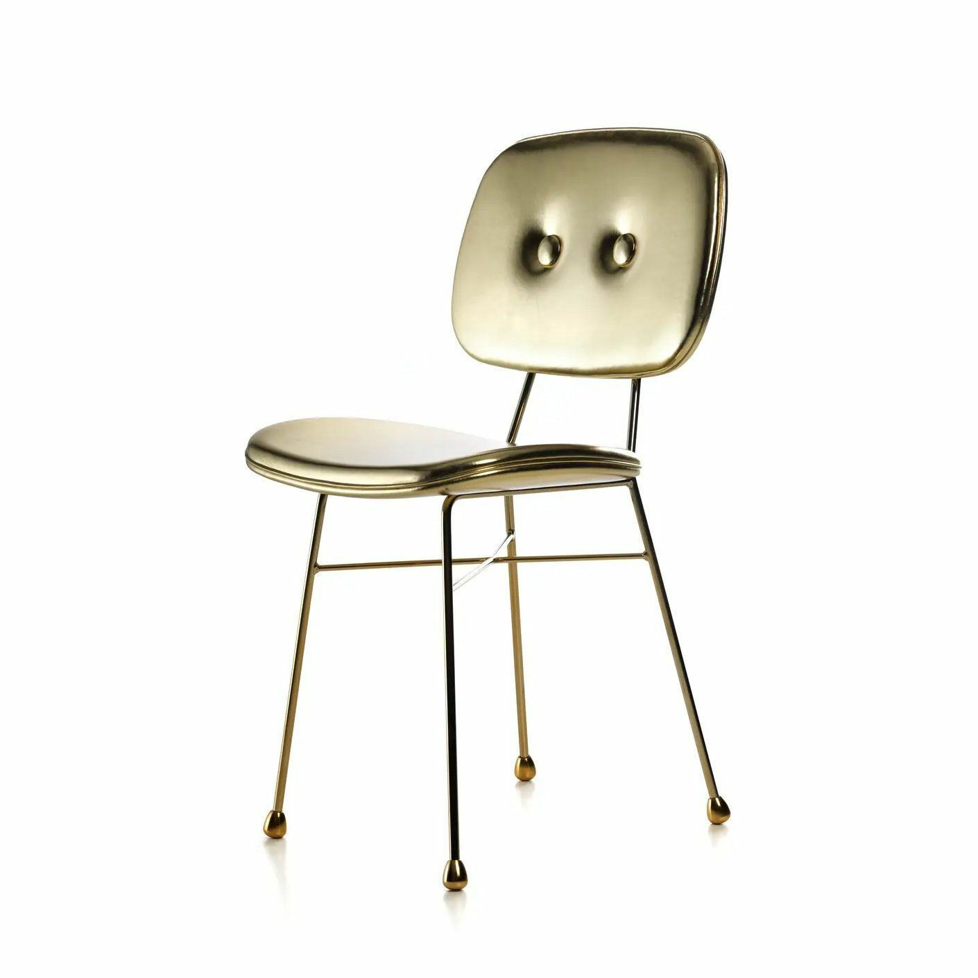 Moooi - Stuhl The Golden Chair Kunstleder Gold 20.000 Martindale Stahlgestell Verchromt - 1