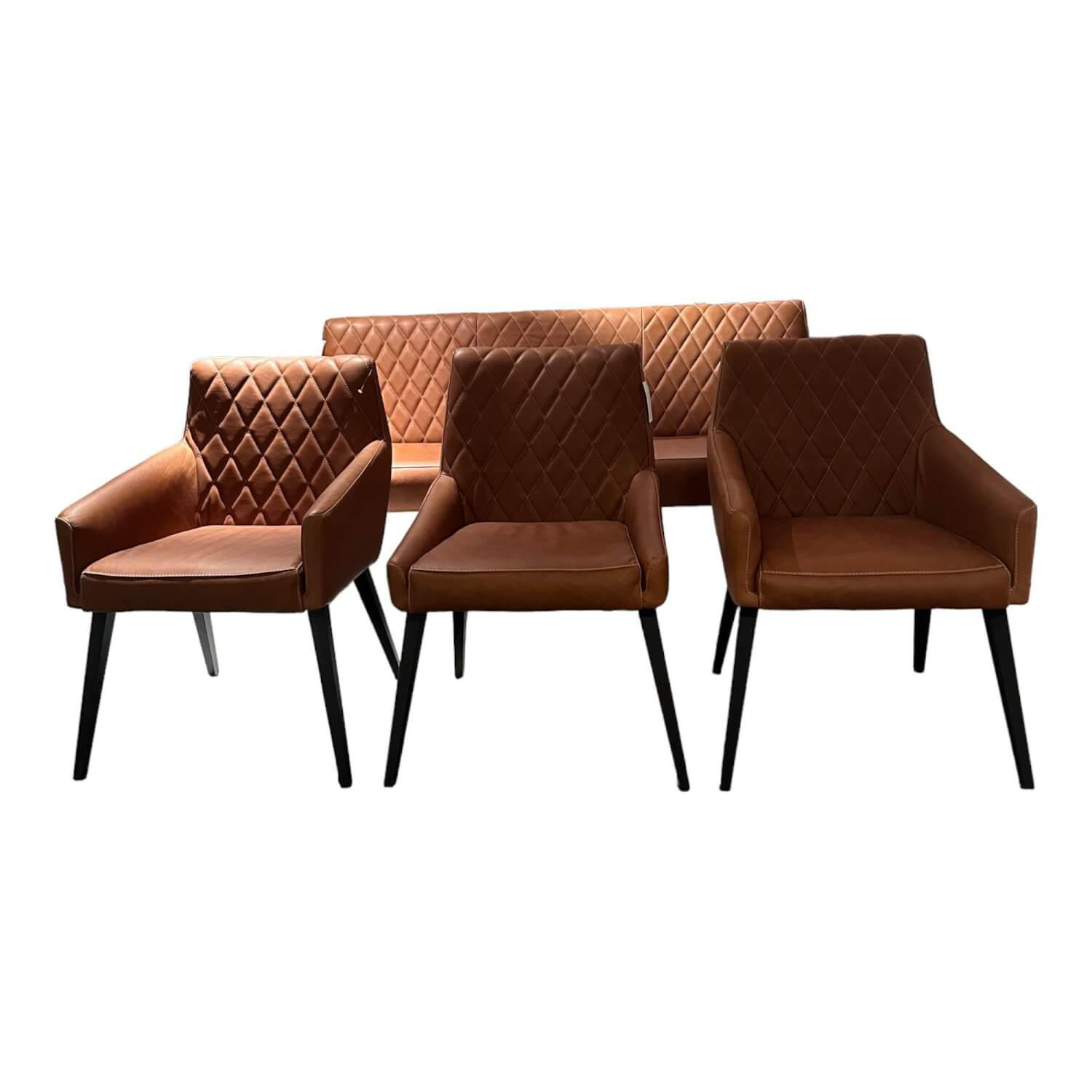 Nouvion - Sitzgruppe Jimmy Bezug Leder Rancho Cognac Braun Gestell Eiche Matt Schwarz - 1