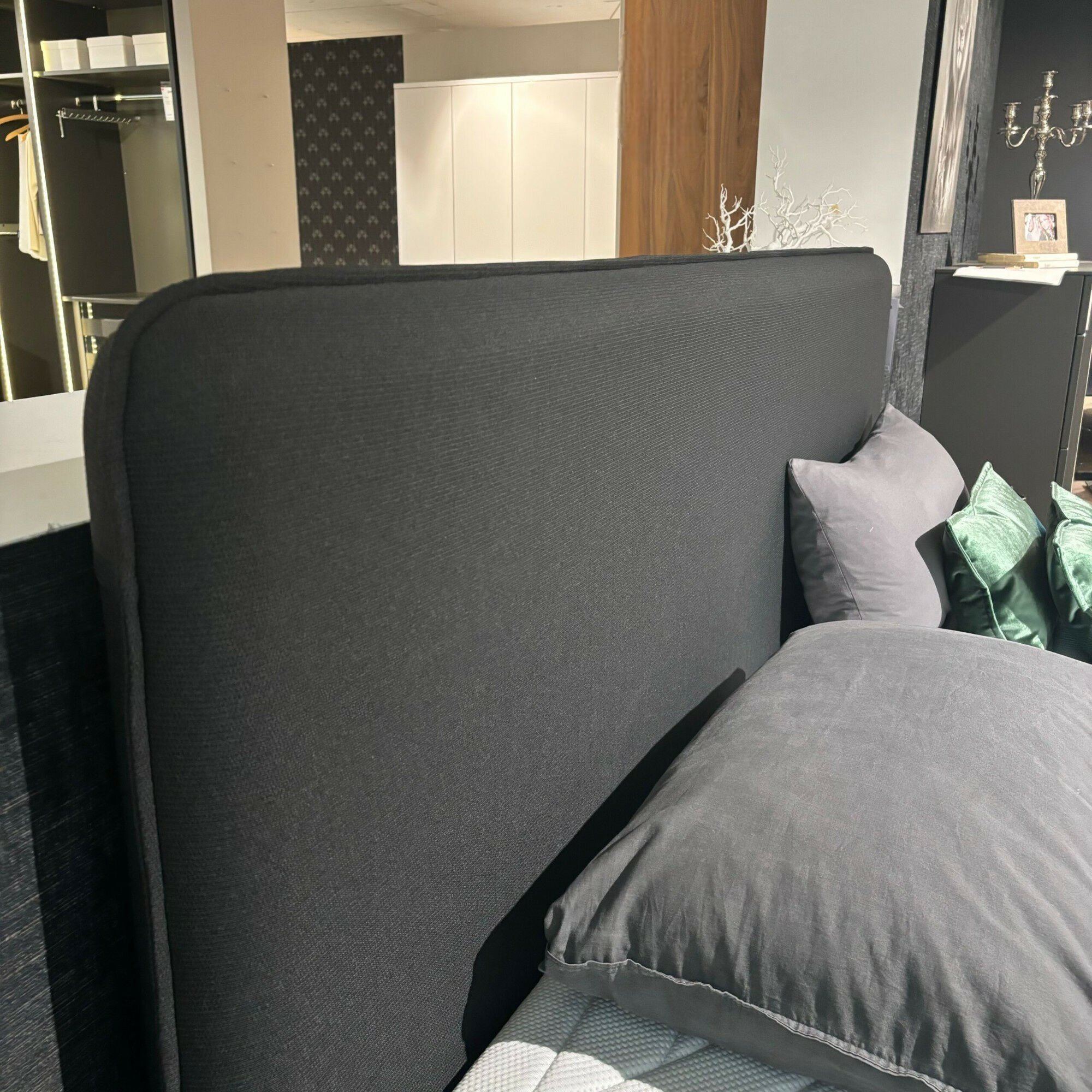 Tempur - Polsterbett 83020173 Arc Static Disc Textilgewebe Charcoal Grey Grau Füße Eiche Schwarz Matt Lackiert Kopfteil Sensory Ohne Matratze Ohne Lattenrost - 7