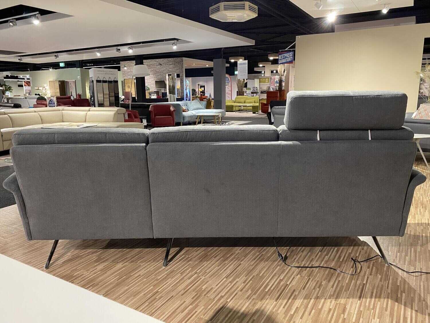 Steinpol - Ecksofa Angelo Stoff Olympia Clean Grau mit Kopfstütze - 12
