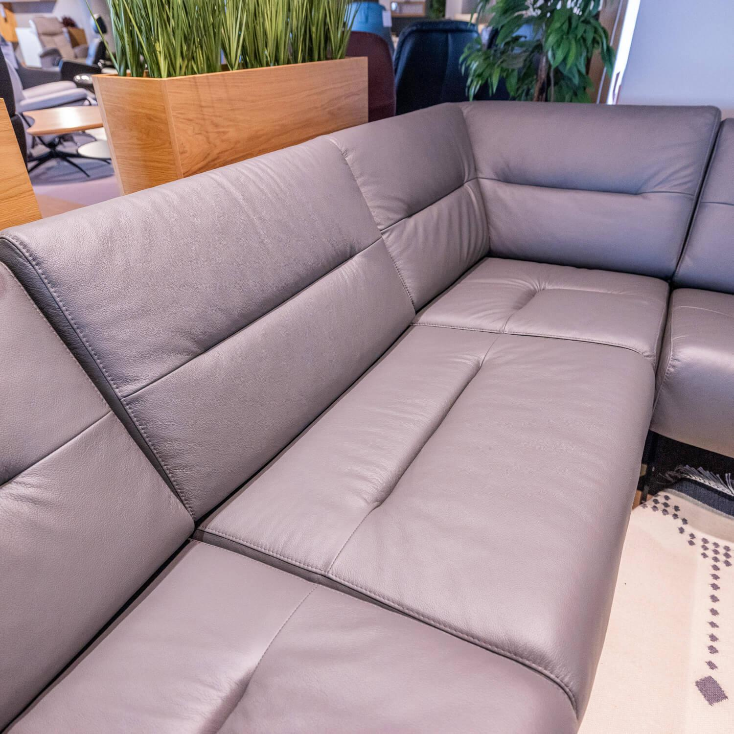 Stressless - Ecksofa Stella mit Hocker Leder Batick Grau Metallfüße Schwarz - 12