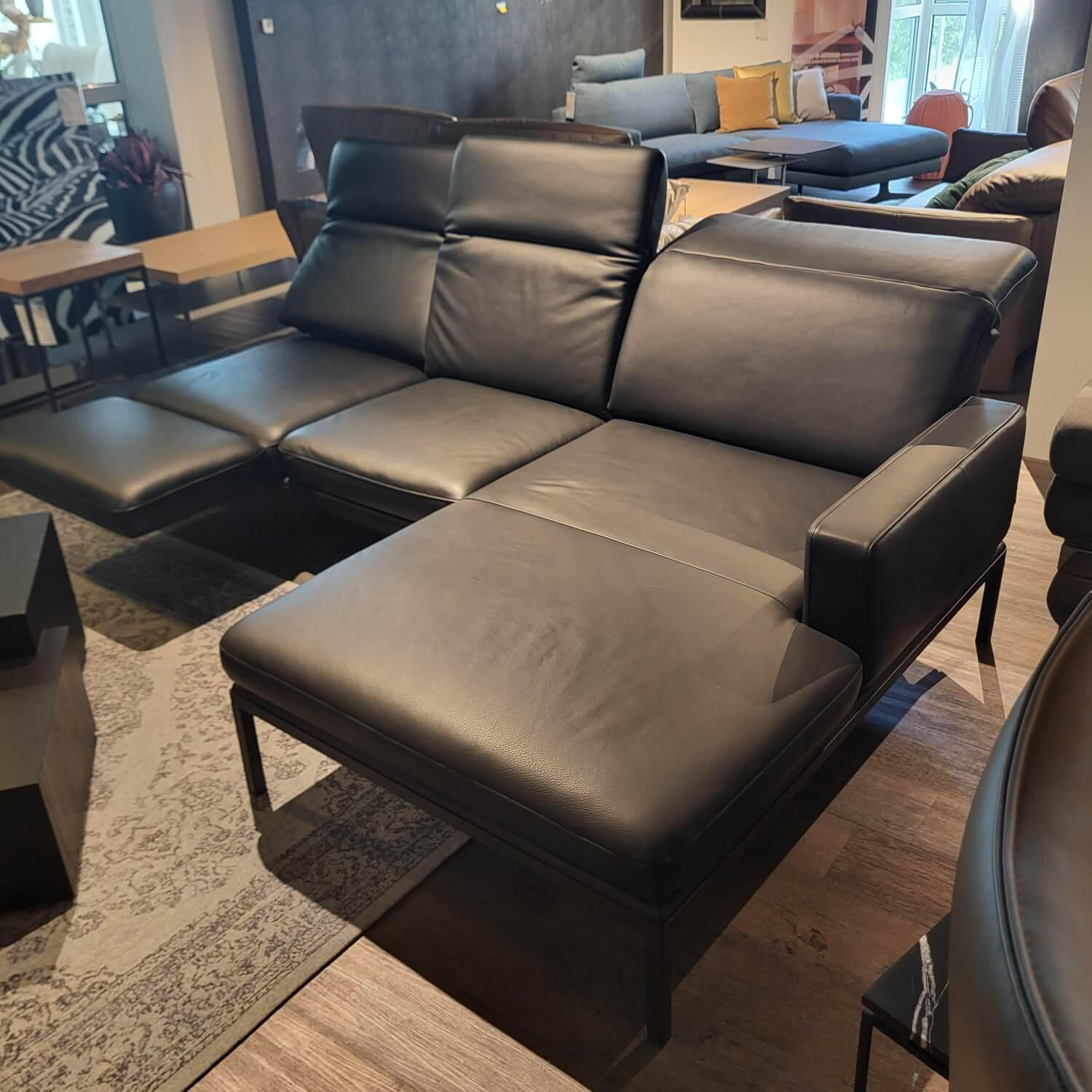 Contur - Ecksofa Noto Leder Schwarz PG L50 Gestell Metall Schwarz Mit Verstellbarer Kopfstütze - 5