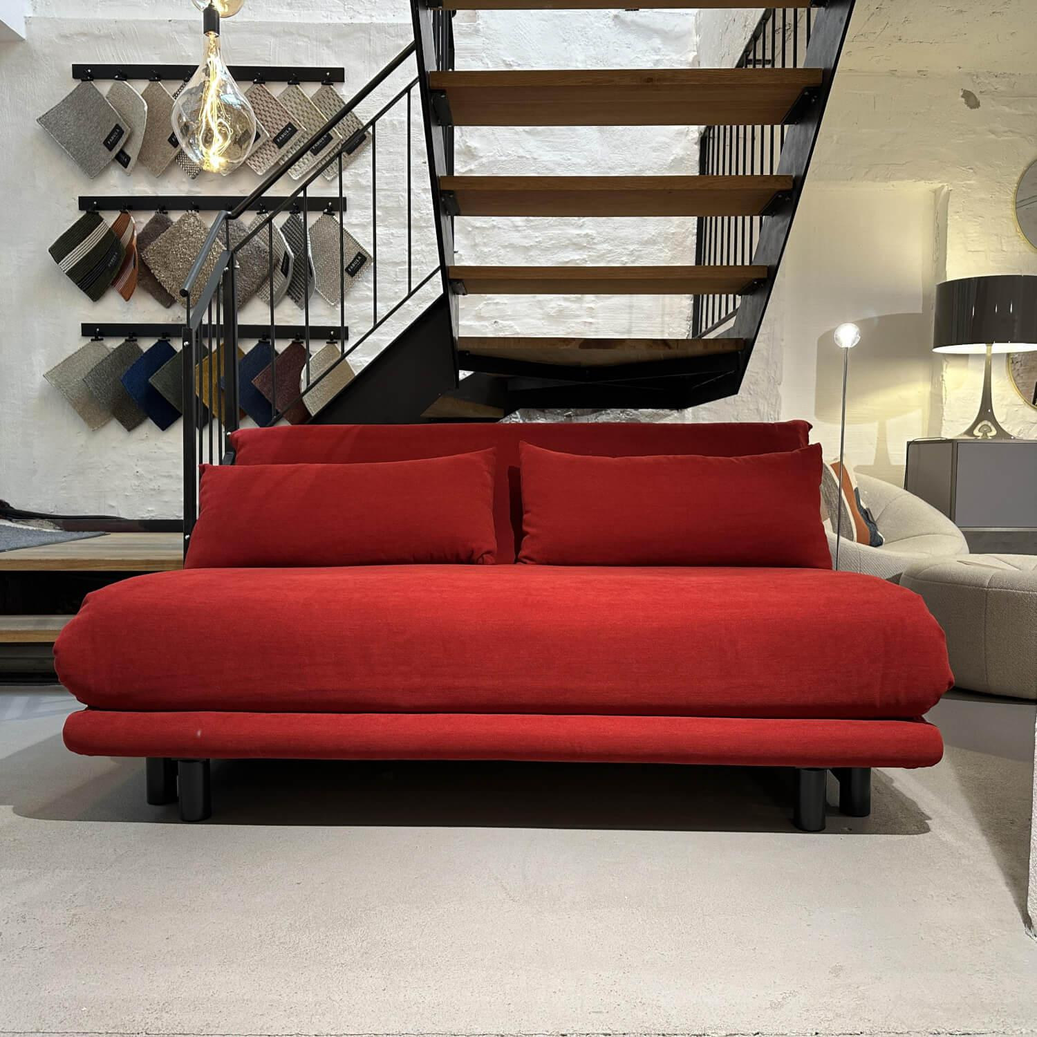 Ligne Roset - Sitztiefe // Schlafsofa Multy Stoff Amalfi Grenade Rot Gestell Metall Anthrazit Inklusive Matratze - 7