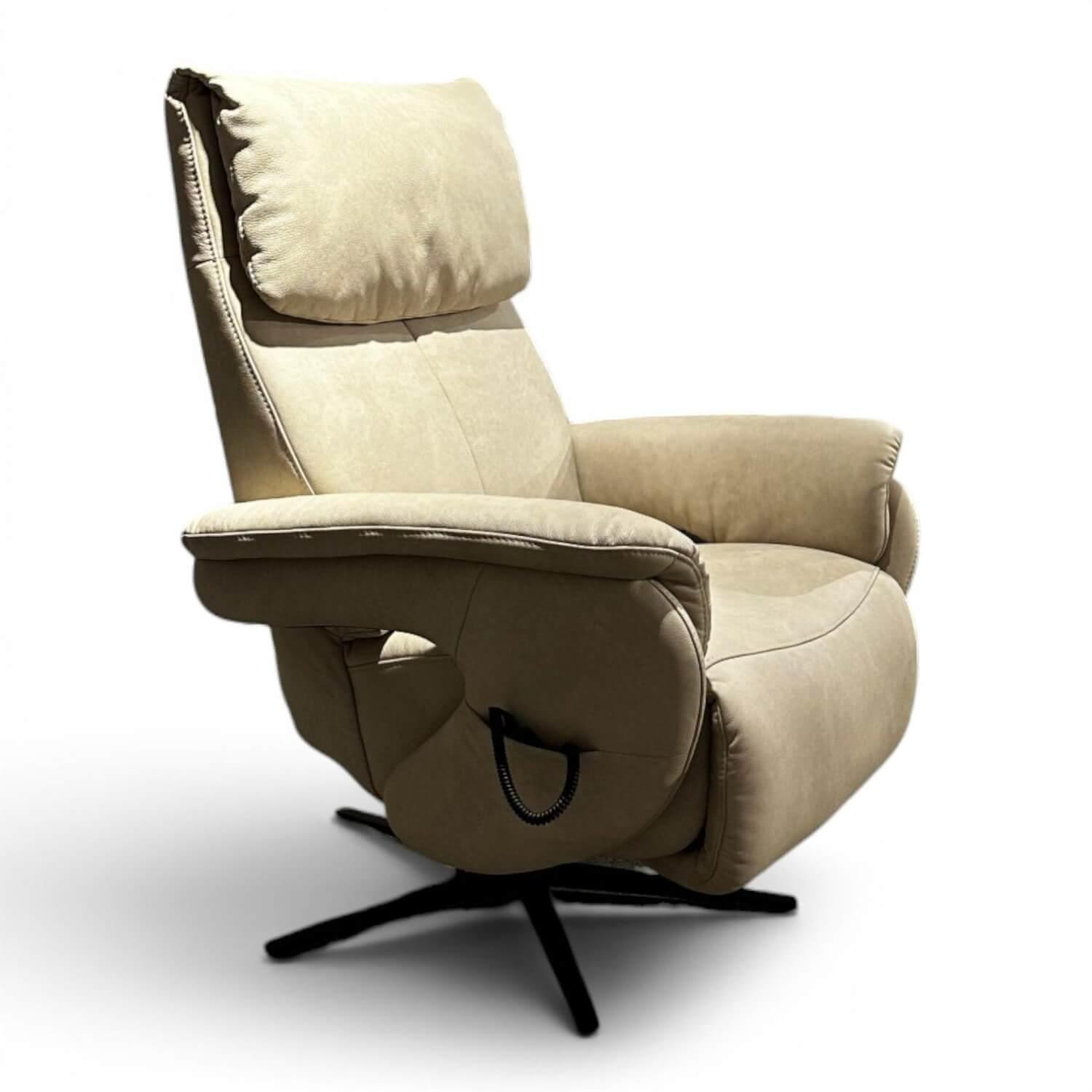 himolla - Sessel 7304 L Maxi Leder 24 Longlife Rustika Küste Beige Gestell Metall Schwarz Mit Elektrischer Verstellung - 7