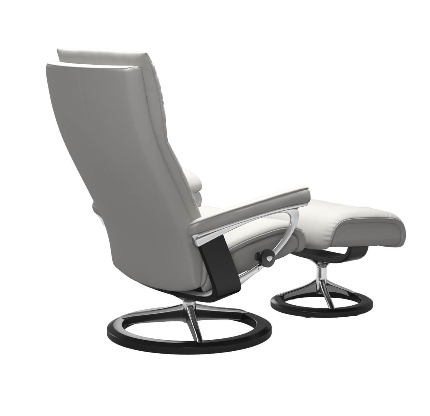 Stressless - Sessel Aura S Leder Batick Milky White Weiß Gestell Signature Alu Holz Schwarz mit Hocker - 3