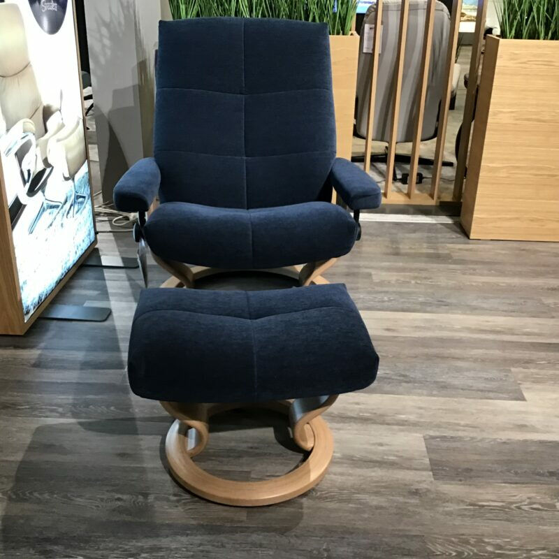 Stressless - Relaxsessel David L Stoff Dahlia Blau Gestell Classic Eiche mit Hocker - 5