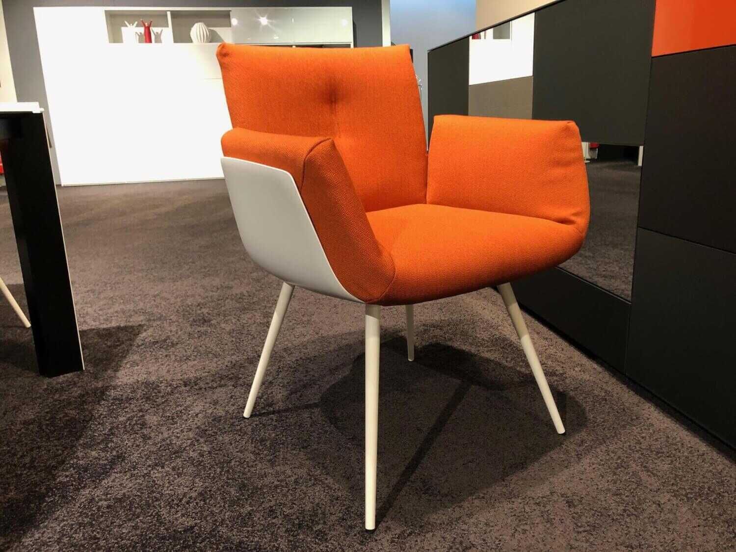 6er-Set Stuhl Alvo Stoff Coral Orange Füße Weiß Lackiert