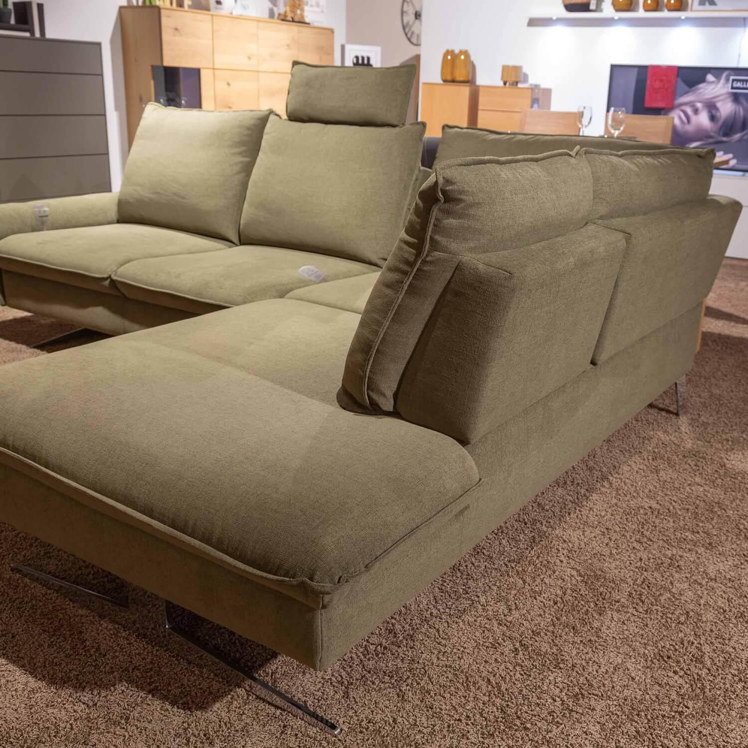 Carina - Ecksofa EM Marseille Stoff 3 Easy Care Olive Grün Metallkufe Chrom Glänzend Mit Motorischer Rückentiefenverstellung - 6