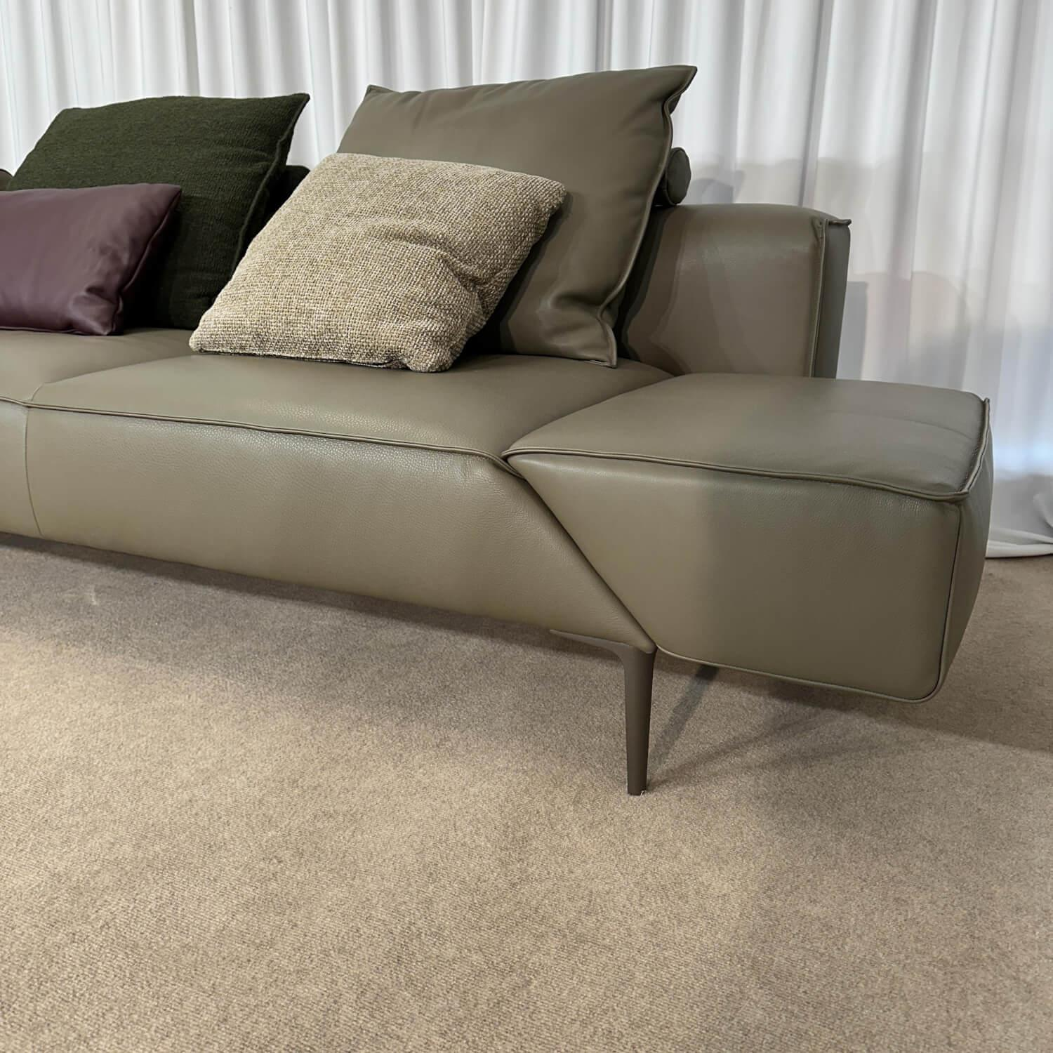 Jori - Ecksofa Leder Taupe Grau Füße Grau Mit Verstellbarer Armlehne Inklusive Kissen - 8