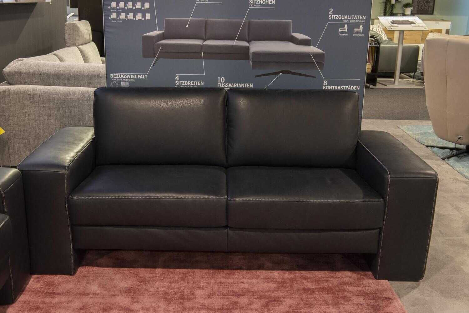 Garnitur Sofa Upgrade 2er-Set Leder N-Toro Farbe Schwarz Zorro Fuß Kunststoffgleiter