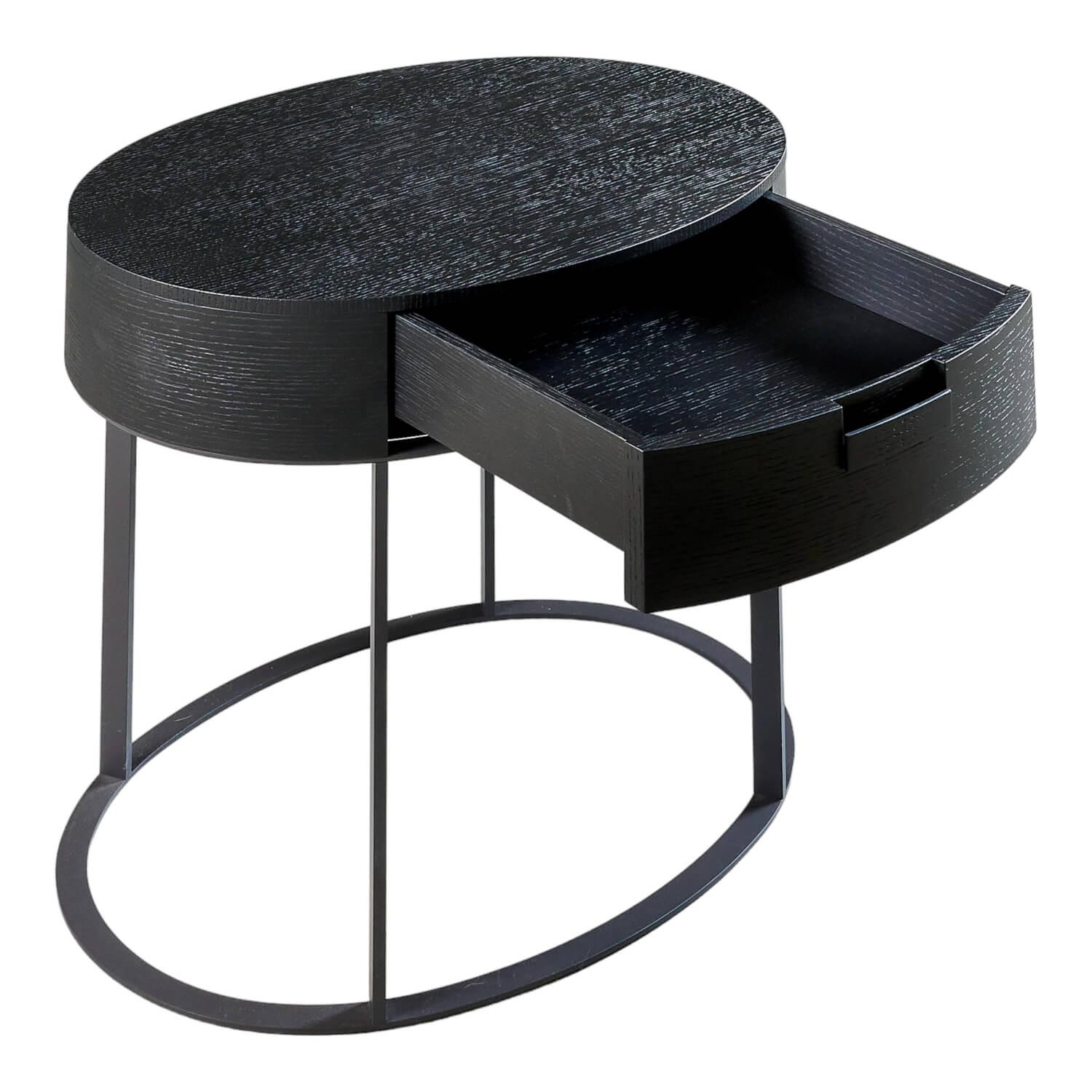 Nachttisch Beistelltisch AMPHORA Oval Gestell Stahl Graphit Lackiert 0252g Tischplatte Eiche Schwarz Gebürstet 0381n