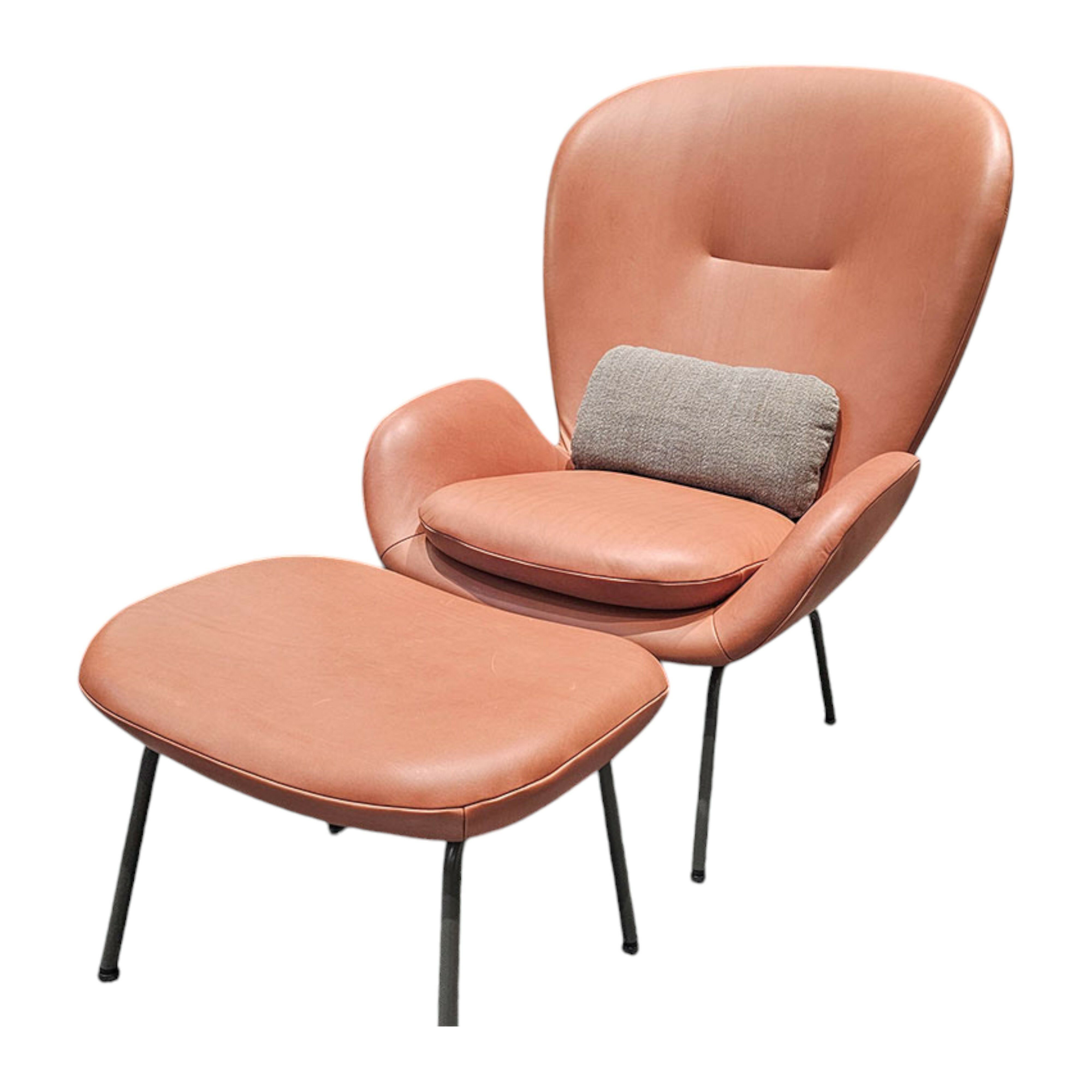 Rolf Benz - Sessel 594 Leder 42 105 Kupferbraun Braun Gestell Umbragrau RAL 7022 Inklusive Hocker Und Rückenkissen - 1