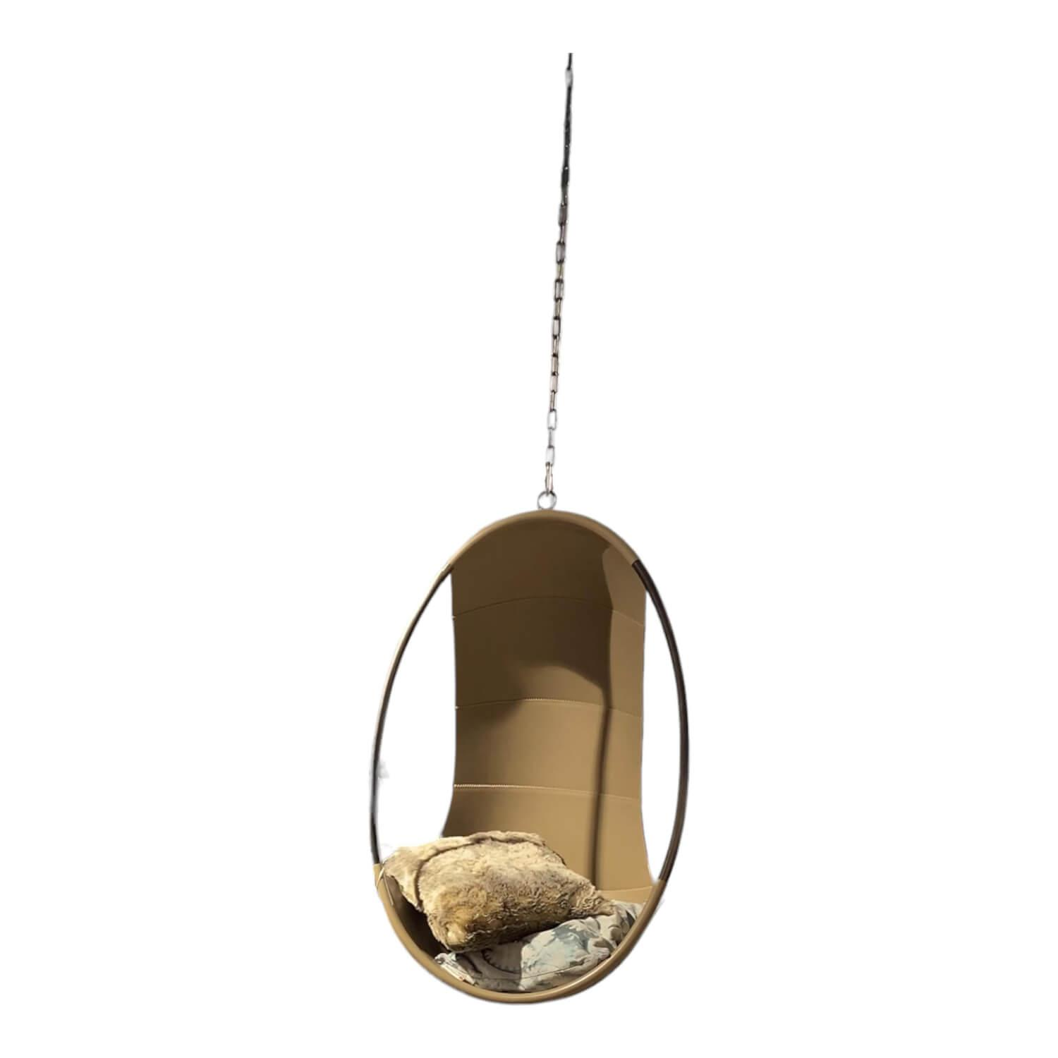 Ivano Redaelli - Hängender Sessel Schale Narbenleder Sand Beige Gestell Metall Mit Bronze Finish - 1