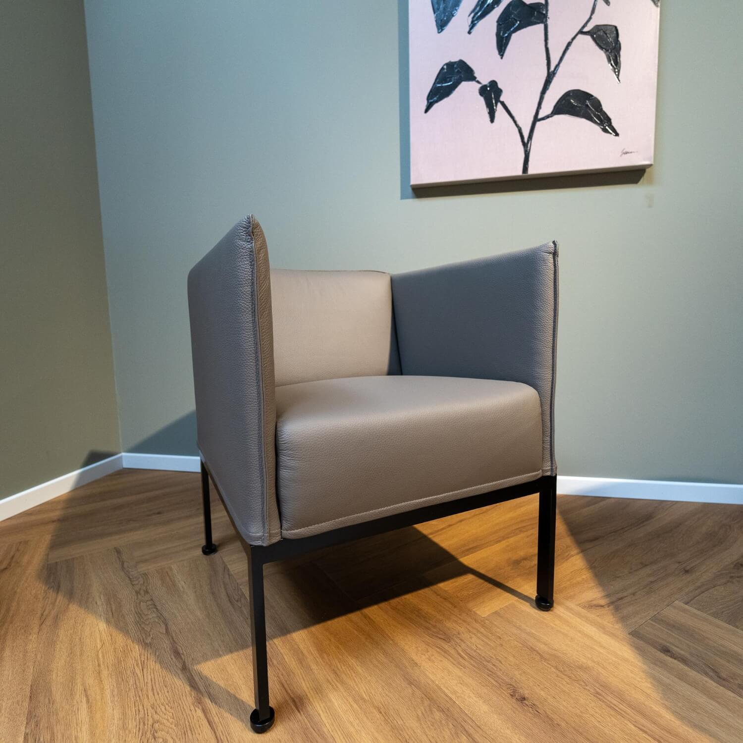 Brühl - 2er Set Sessel Randolph Bezug Leder 5423 Unit 2 Grau Metallfuß Schwarz Pulverbeschichtet Höhenverstellbar - 4