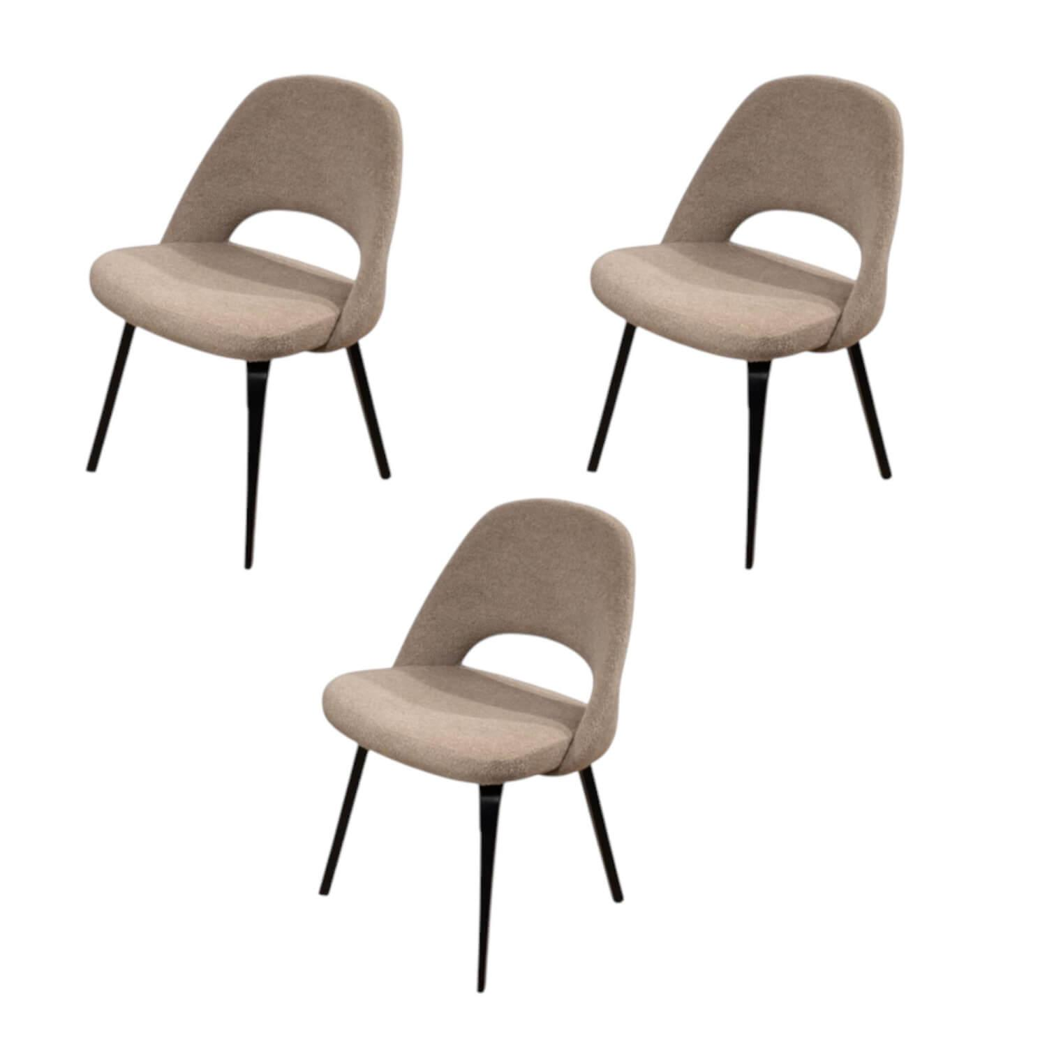 Knoll International - 3er Set Stuhl Saarinen Konferenz Stoff Colorado Schlamm Beige Braun Gestell Eiche Auf Ebenholz - 1