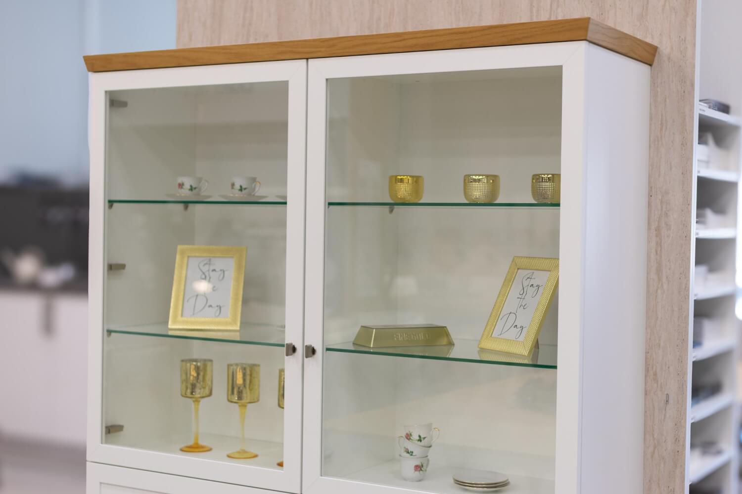 Hülsta - Highboard Vitrine Chalera Lack Reinweiß Natur Eiche - 6