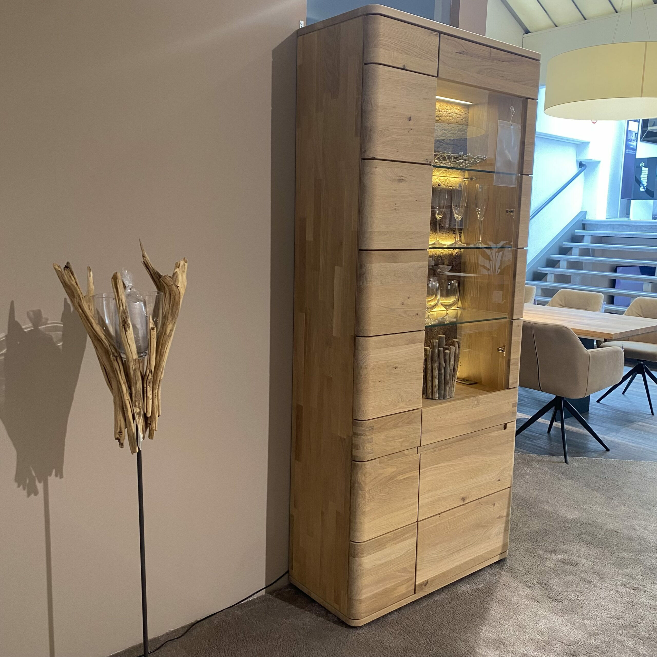 Natura - Vitrine Cartago Soft Wildeiche Bianco Glastür Links mit LED-Beleuchtung - 2