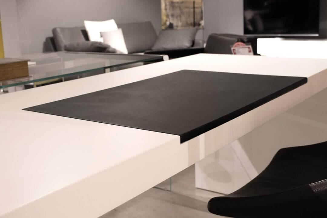 Schreibtisch Lack Weiß Mit Lederauflage Schwarz