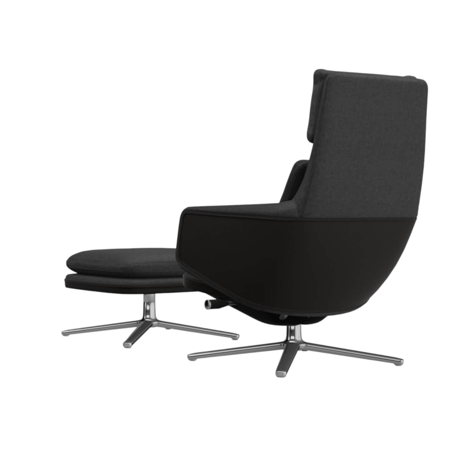 Vitra - Sessel Grand Relax Leder Forte Nero Schwarz Bezug Stoff Cosy 10 Classic Grey mit Ottoman - 2