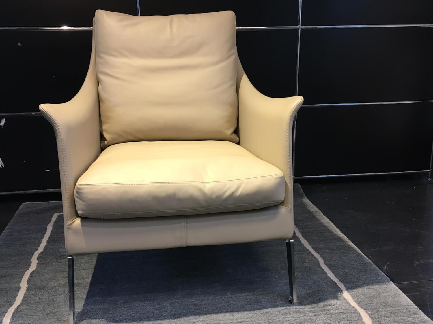 Flexform - Sessel Boss Leder Pelle 2 Creme Beige Füße Stahl - 3