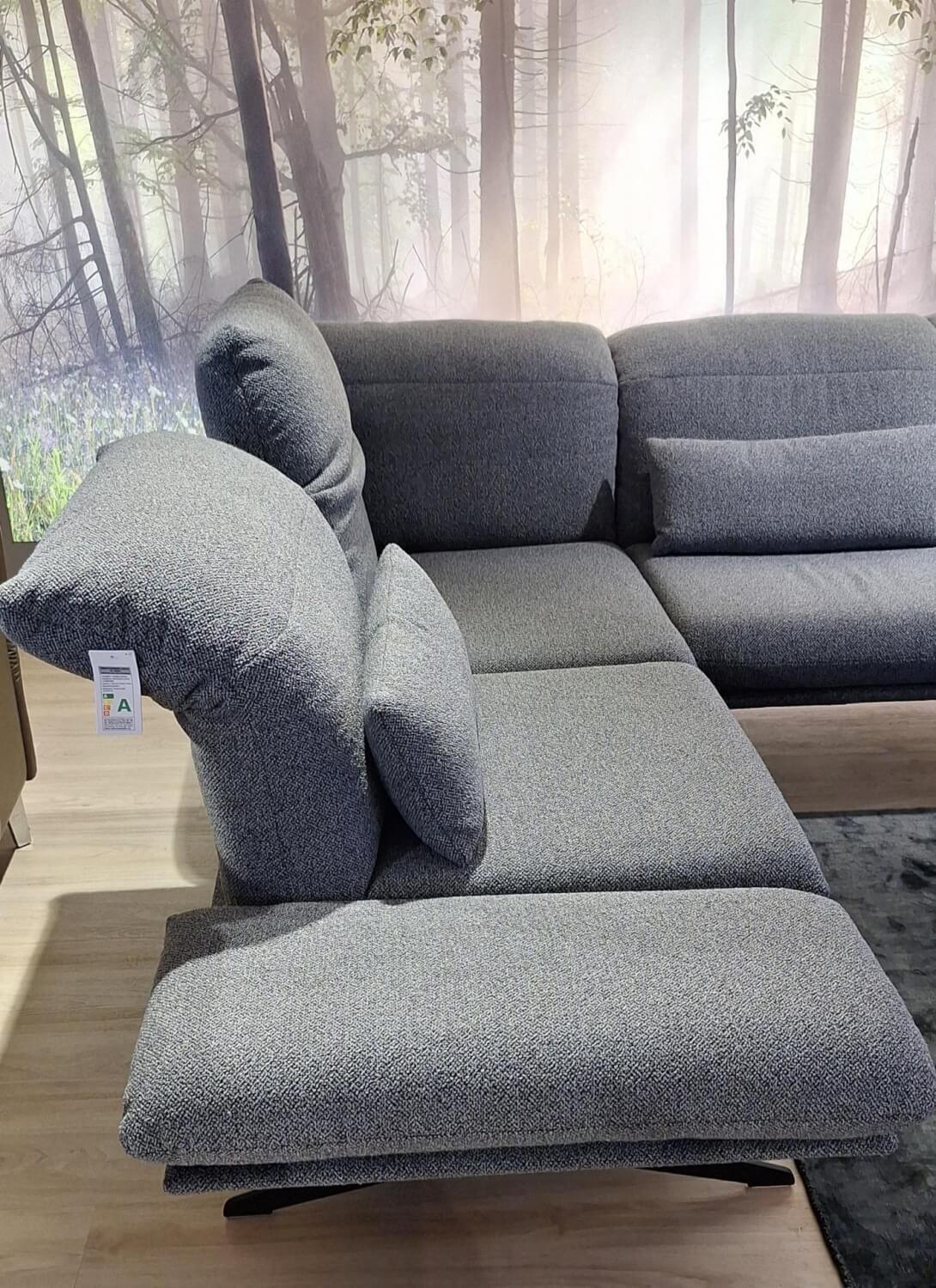 Koinor - Corner Sofa Calmo Fabric 13 Cosmo 97 Gray Metal Skids Powder Coated Black Matt With Manual Headrest Adjustment And Motorized Footrest Including 2 Cushions Without Decorative Cushions - 13
