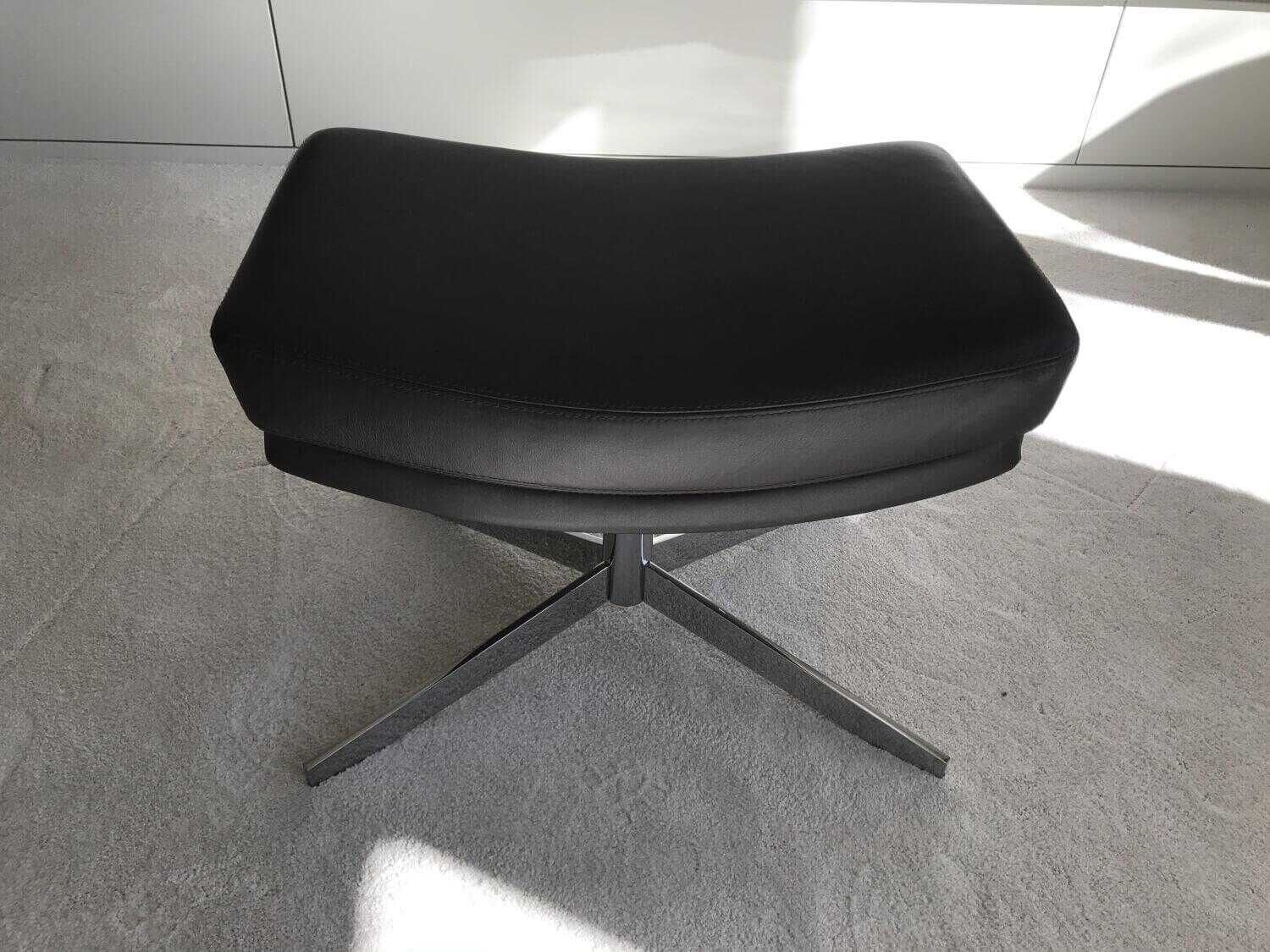 Bielefelder Werkstätten - Sessel Kent Leder 3 Negro Braun Gestell Verchromt mit Hocker - 11