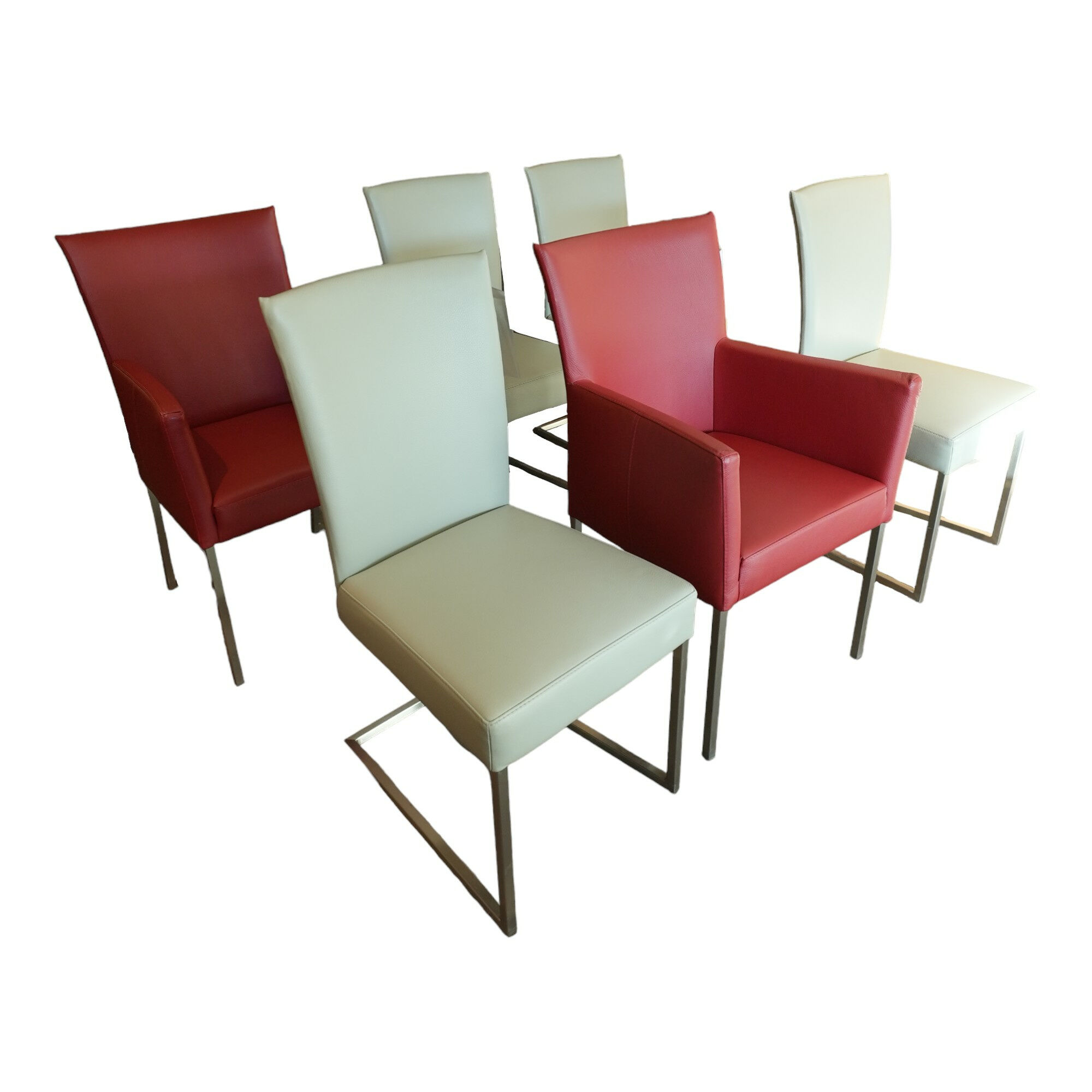 Stuhlgruppe Nova Stuhlwerk Leder Tendens Paprika Rot Und Kiesel Grau Gestell Edelstahl Quadratisch