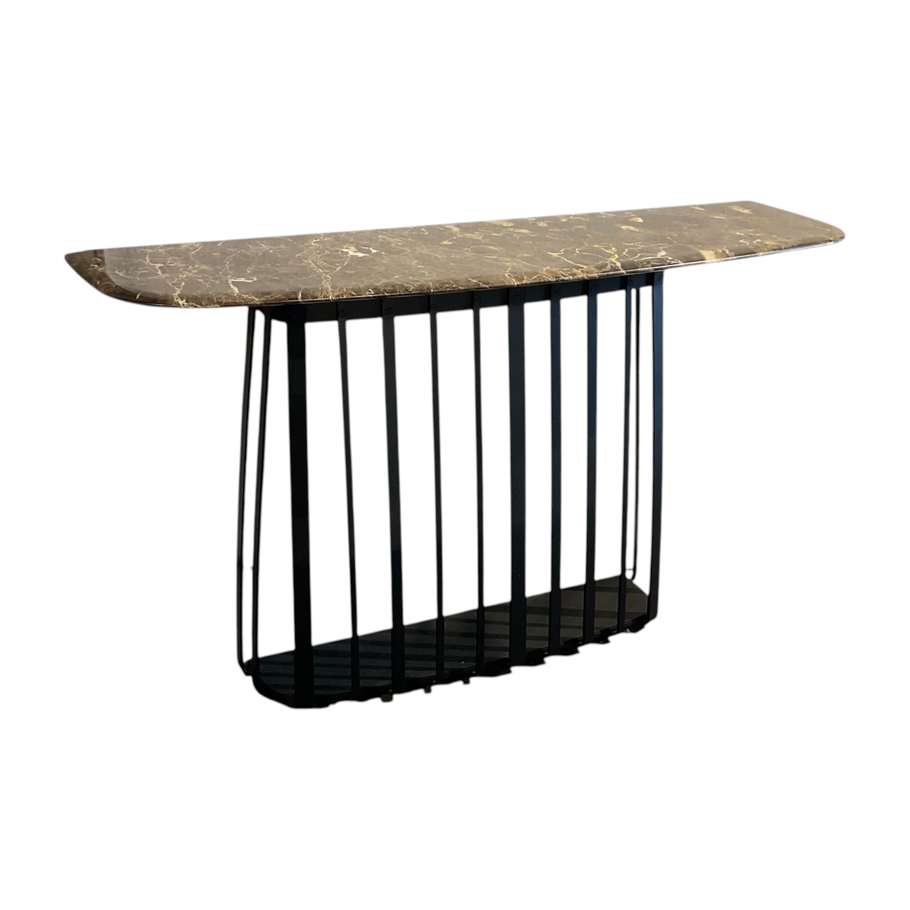 Janua - Konsoltisch Basket Platte Stein Emperador Braun Gestell Stahl  Tiefschwarz Pulverbeschichtet - 1