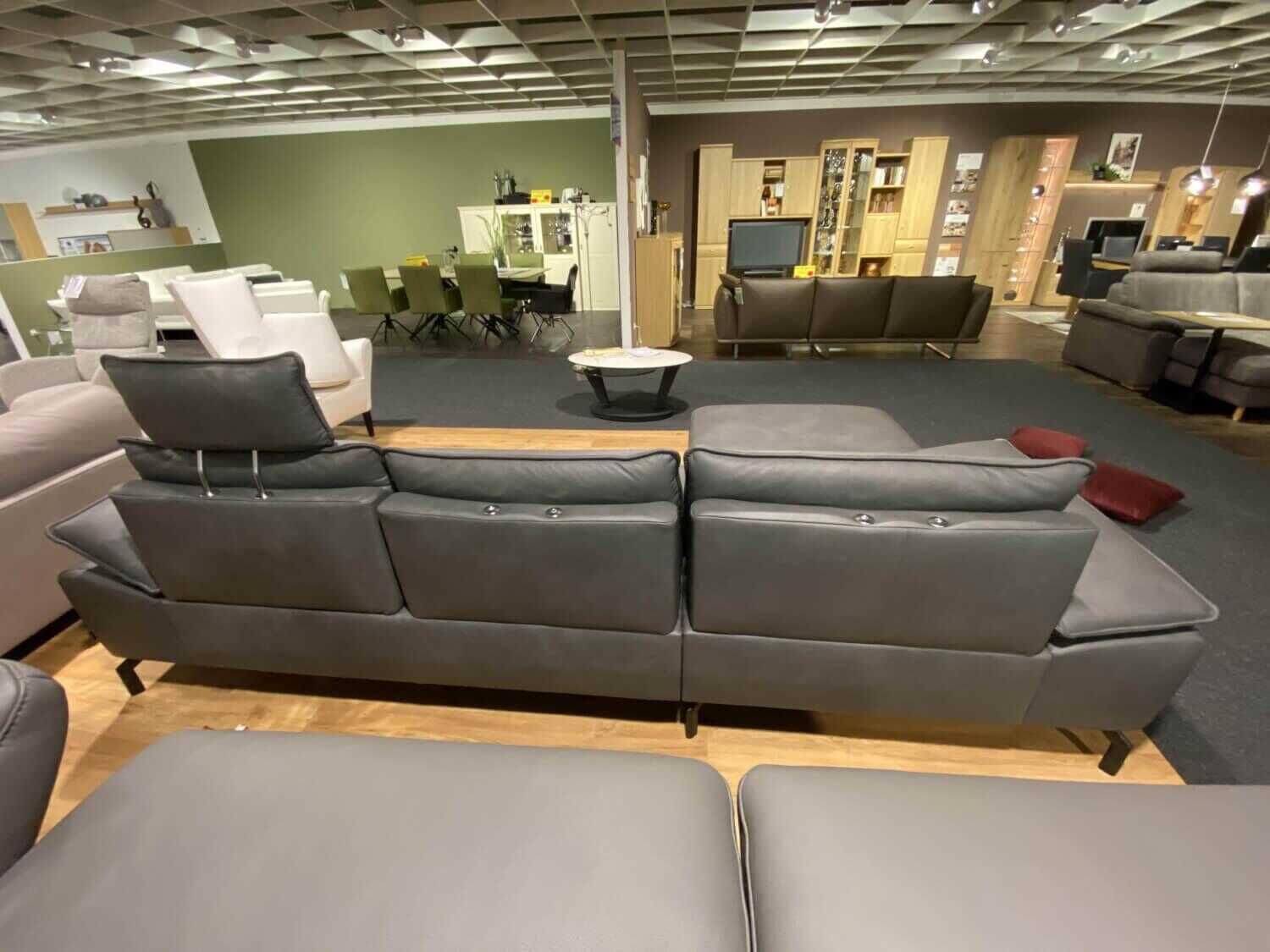 Musterring - Ecksofa MR 270 Leder 60 Cloudy Schiefer Grau mit Kopfstütze und 5 Kissen - 10