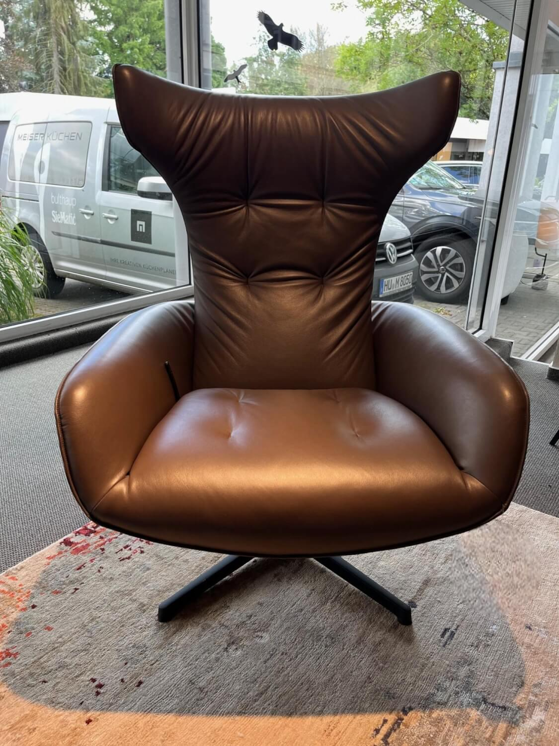 Walter Knoll - Drehsessel Onsa Leder Elen 1407 Auburn Dunkelbraun Gestell Matt Pulverbeschichtet Schwarz Mit Hocker - 4