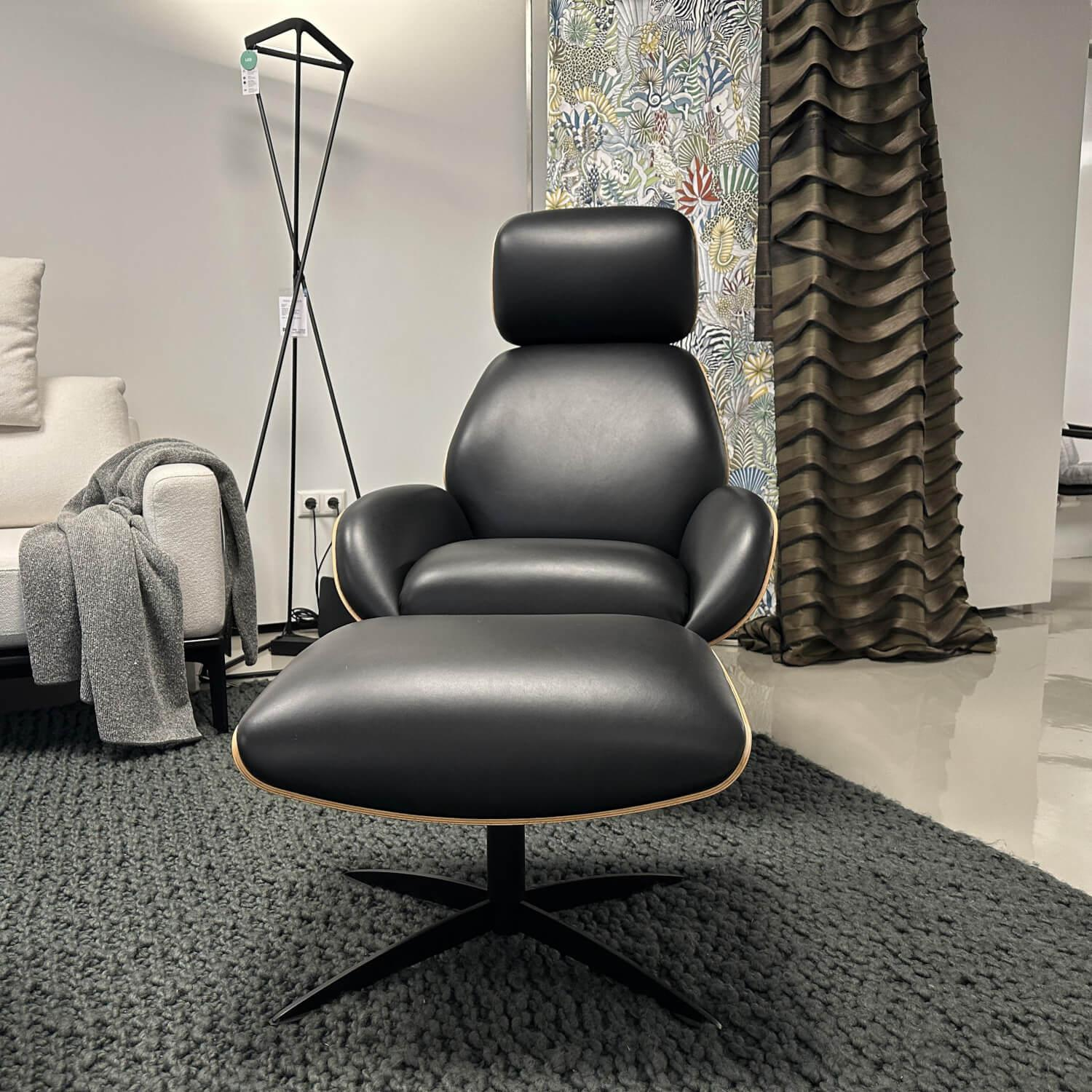 IP Design - Sessel Trinity Leder Space Schwarz 3 Nussbaum Geölt Sternfuß Schwarz Matt Manuell Verstellbar - 5