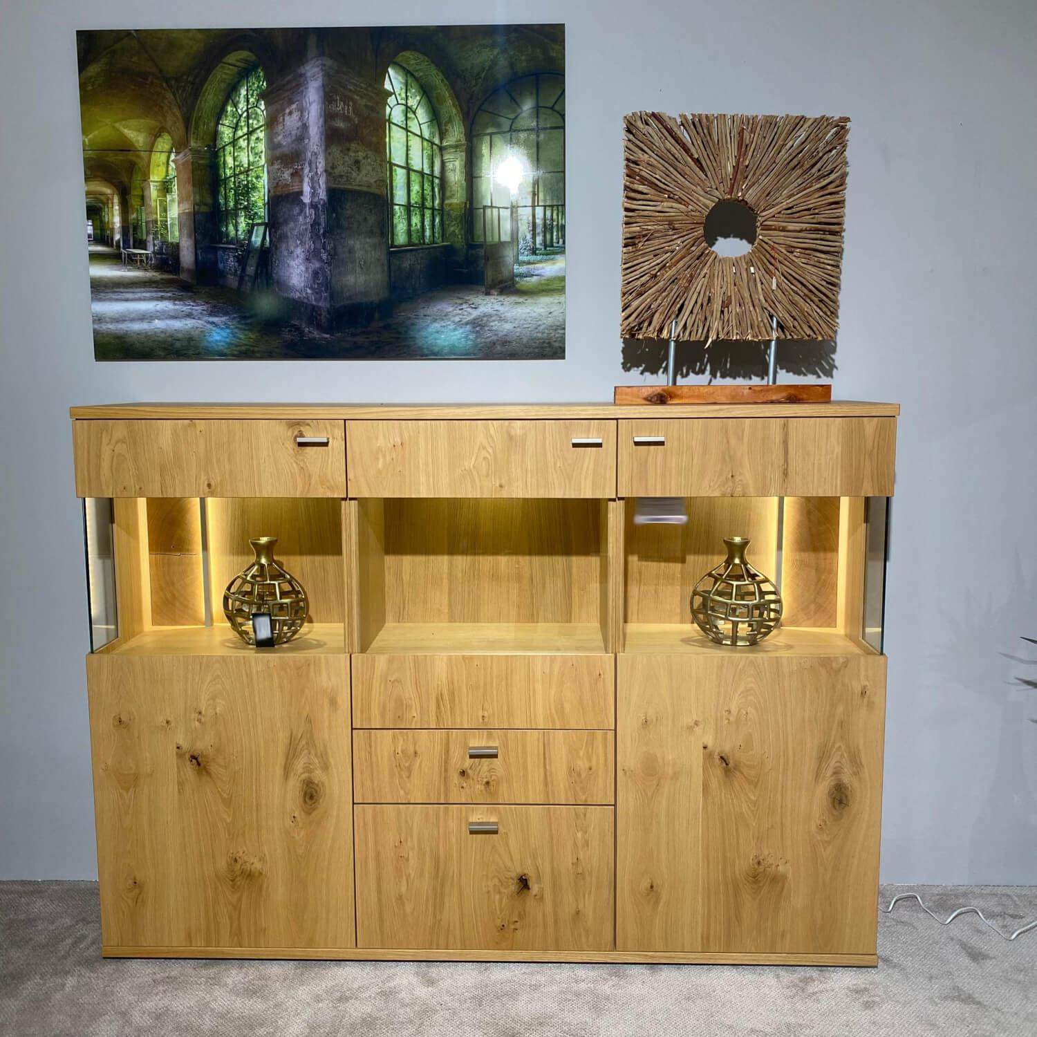 Gwinner - Highboard Fiera Wildeiche Honig Edelfurnier Und Eiche Hirnholz Furnier Inklusive Beleuchtung Ohne Deko - 5