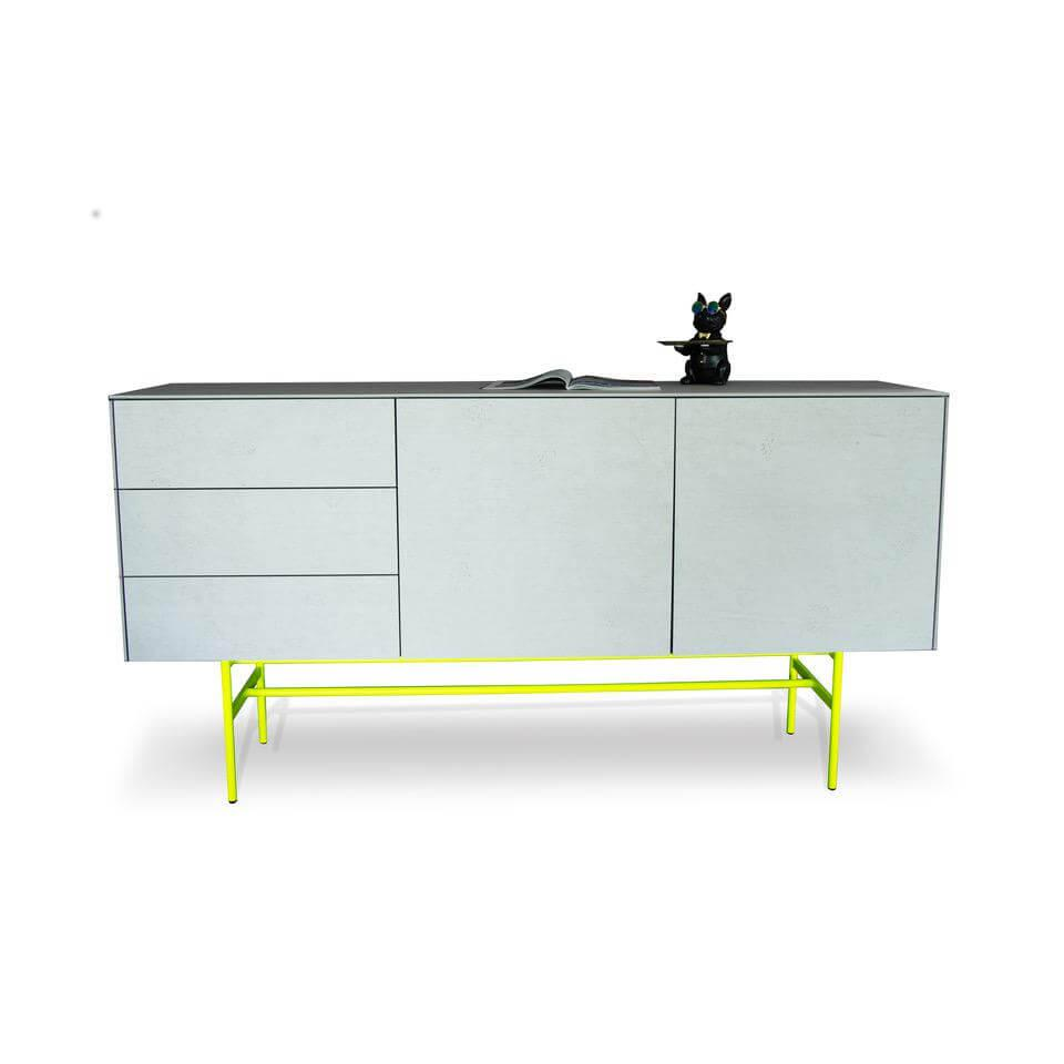 Kettnaker - Sideboard Soma Beton Optik Grau Gestell Neon Gelb - 1