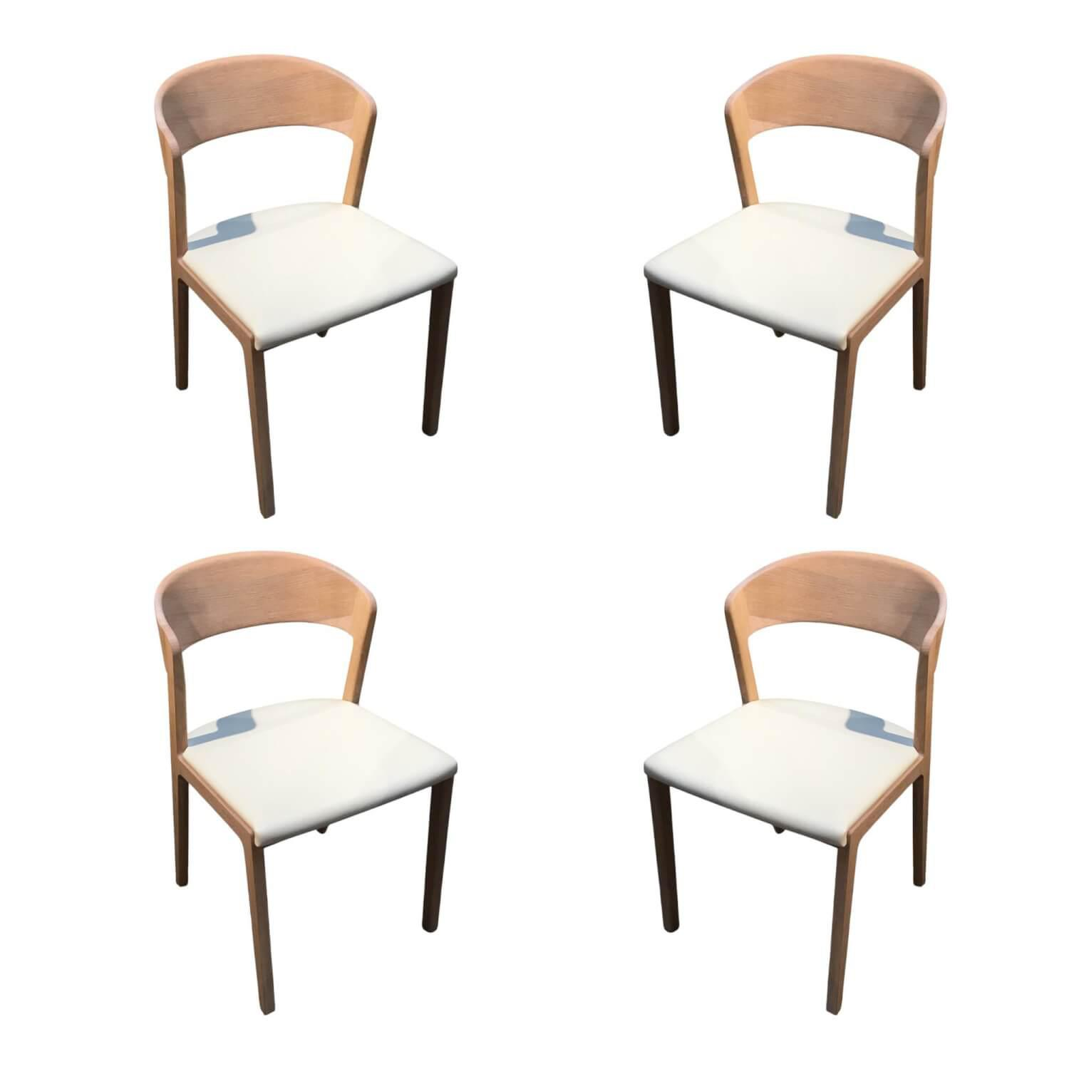 Team 7 - 4er Set Stuhl Mylon Leder L1 71018 Weiß Gestell Eiche Naturöl Weiß - 1