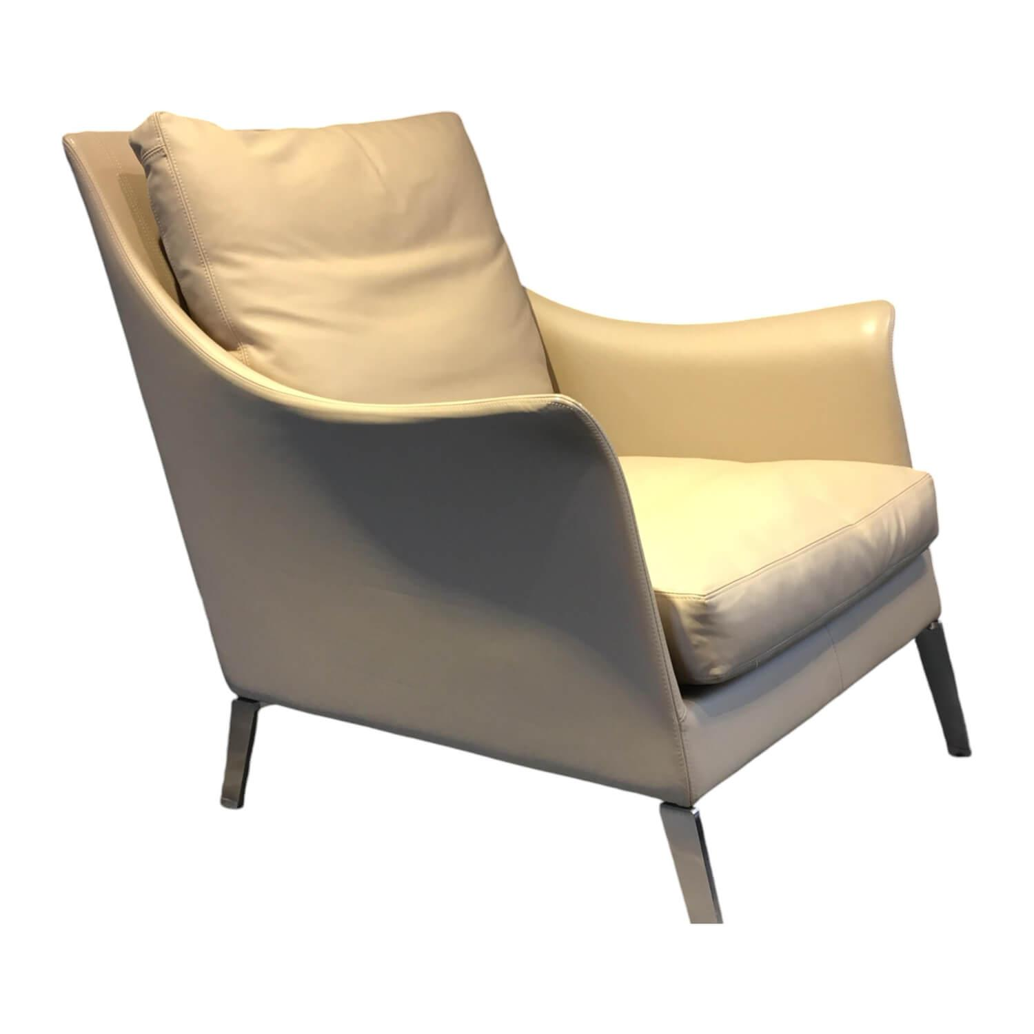 Flexform - Sessel Boss Leder Pelle 2 Creme Beige Füße Stahl - 1