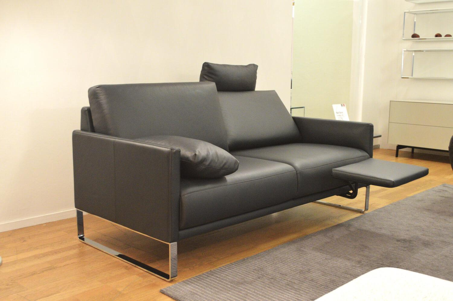 Rolf Benz - Sofa Cara SB168 Leder 38.109 Graublau Kufe Glanzchrom mit Beinauflage - 7