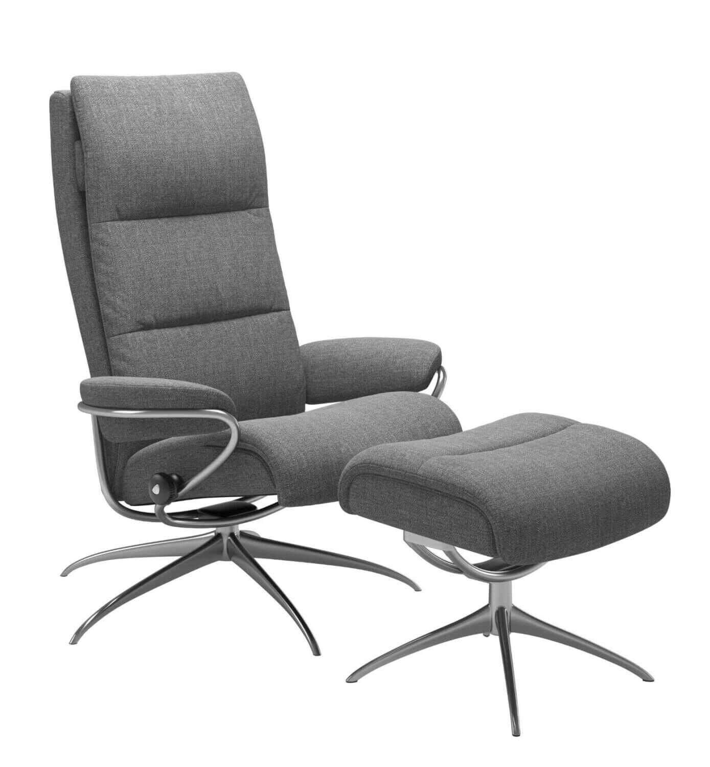 Stressless - Stressless Tokyo hohe Rückenlehne High Base Star Base Stoff PG5 Grey mit Hocker - 1