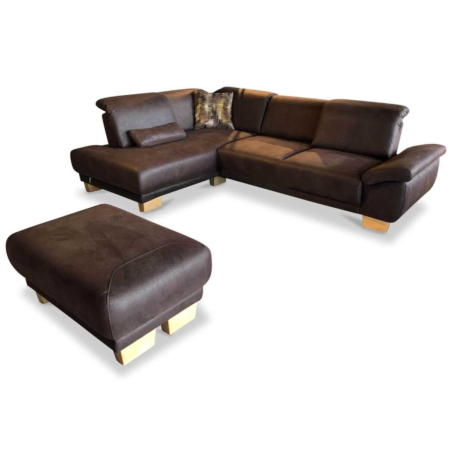Dietsch - Ecksofa Tiamo Stoff Braun mit Hocker - 1