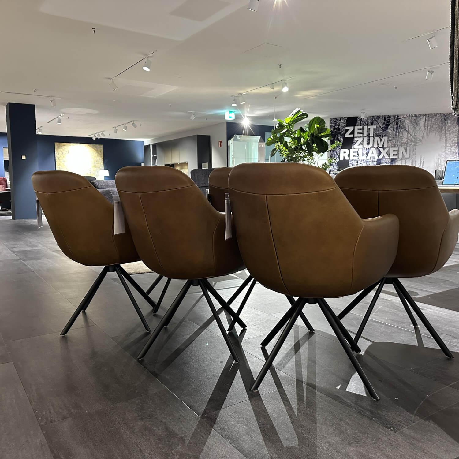 Gealux - 6er-Set Drehstuhl Tucson Leder Brown Braun Gestell Schwarz Drehbar - 4