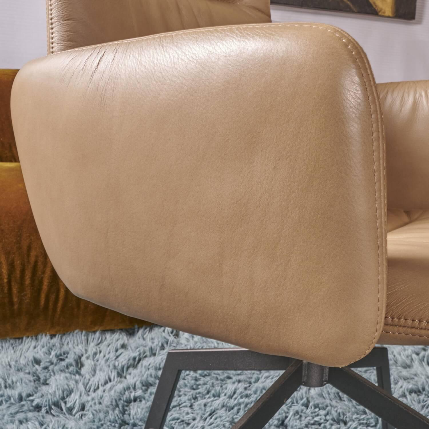KFF - Armlehnstuhl Arva Light Bezug Leder Dakota Stone Beige 4-Fuß-Stern-Drehgestell Struktur Schwarz M02 - 12