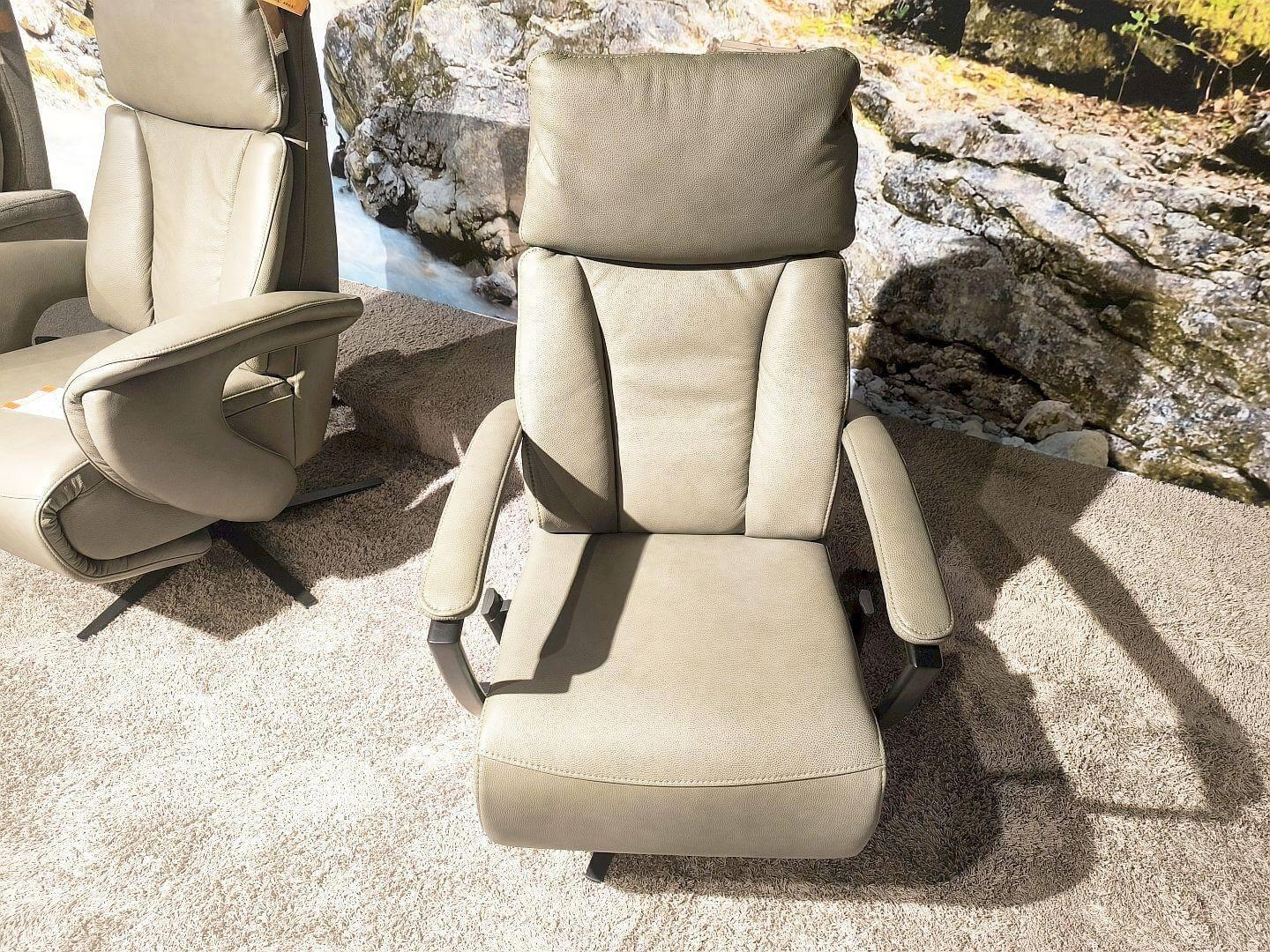 Hukla - Sessel Henning Leder BelVita Olive 59 Beige Sternfuß Schwarz Inklusive Motorischer Verstellung - 4