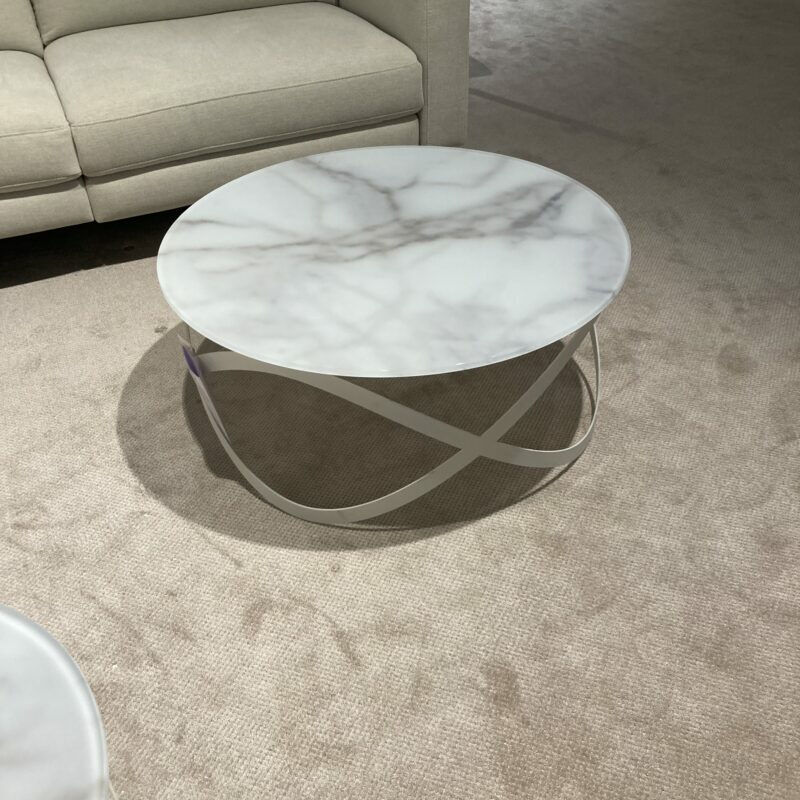 Ronald Schmitt Design - Couchtisch Candy Tischplatte Optiwhite Glas Nano Calacat Grau Weiß Gestell Flachstahl Pulverbeschichtet Weiß - 5