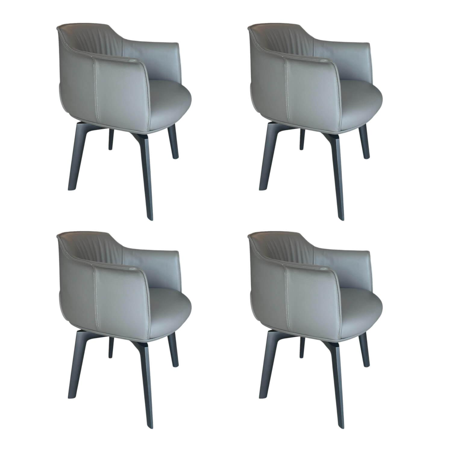 Poltrona Frau - 4er Set Stuhl Archibald Leder Nest Grau Gestell Massivholz Esche Farbig Gebeizt Schwarz Drehbar - 1