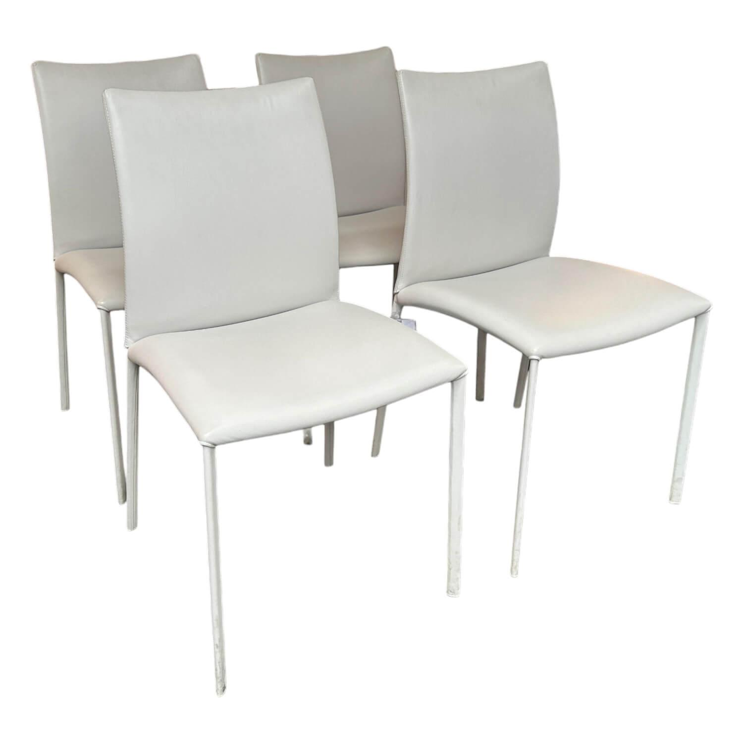 Draenert - 4er Set Stuhl 2076 X Nobile Soft Schmaler Rücken Bezug Leder II Elmmosoft 01085 Weiß Gestell Flachovalrohr Mit Leder Bezogen Inklusive PVC Gleitern - 1