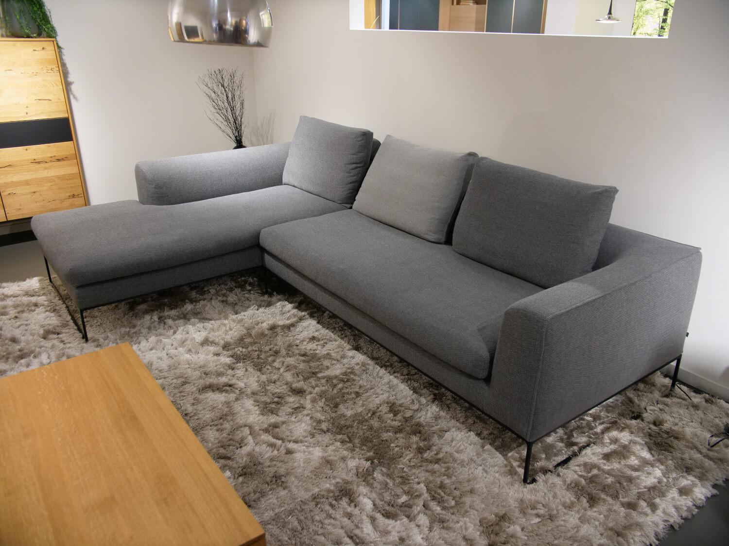 COR - Ecksofa Mell Lounge Stoff 9131 Anthrazit Grau Gestell Metall Schwarz Mit Kissen Stoff 9129 - 3