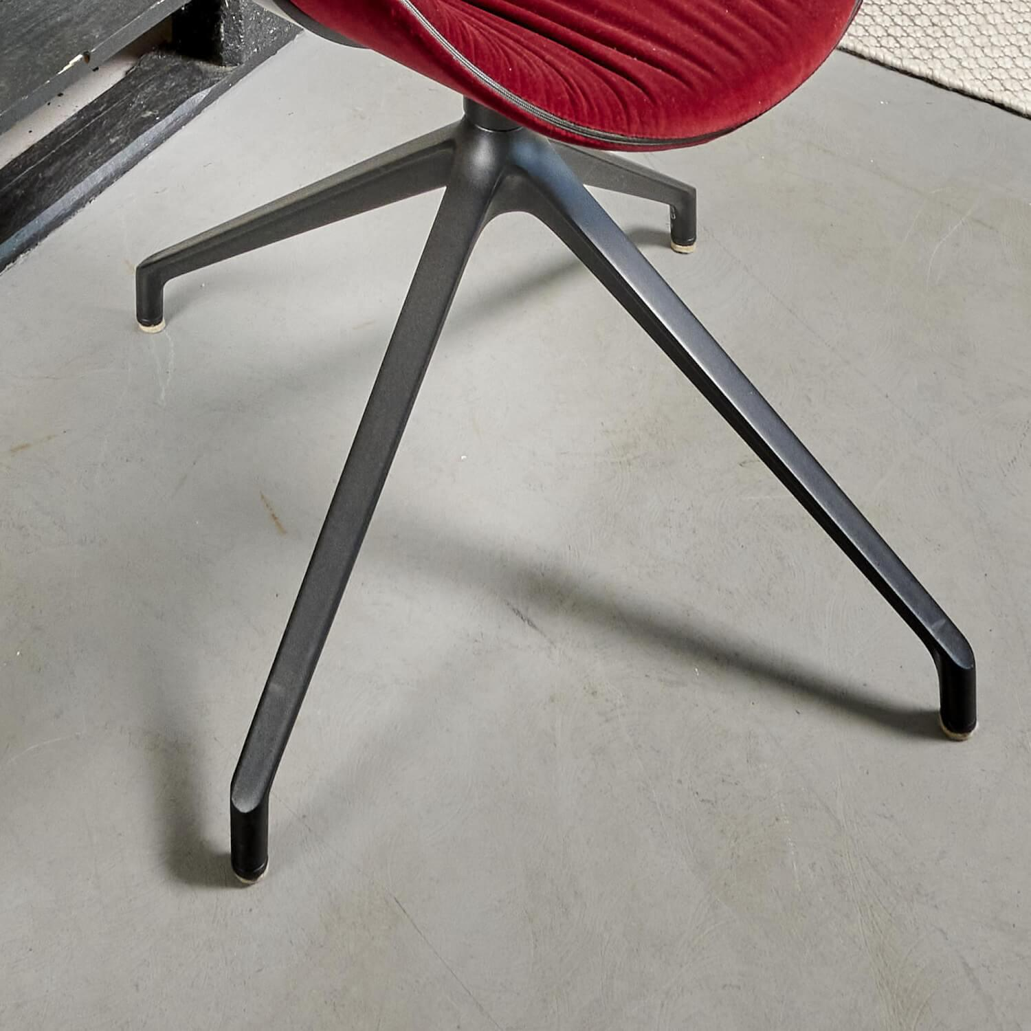 2er-Set Stuhl Flat Bezug Samtstoff Weinrot Gestell Metall Pulverbeschichtet Schwarz