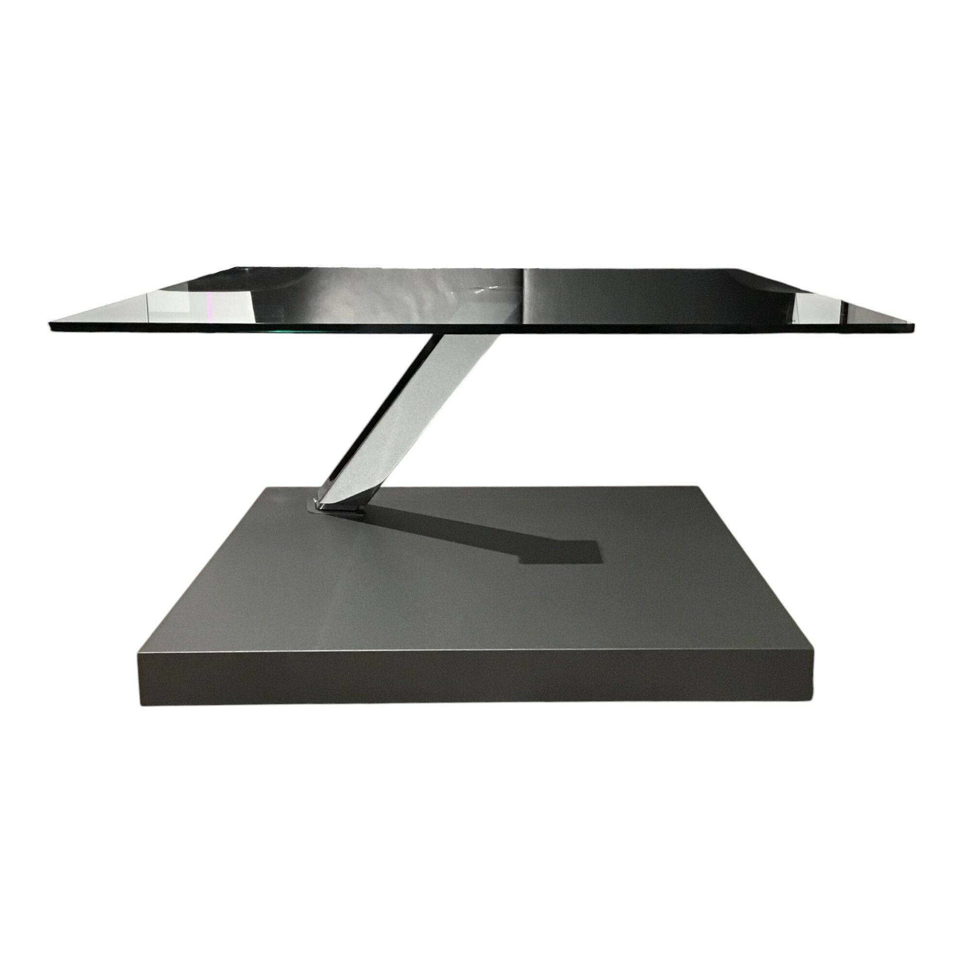 Ronald Schmitt Design - Couchtisch Ixor Platte Floatglas Klar Gestell MDF 9007 Grau Aluminium Hochglanz Verchromt Höhenverstellbar - 1
